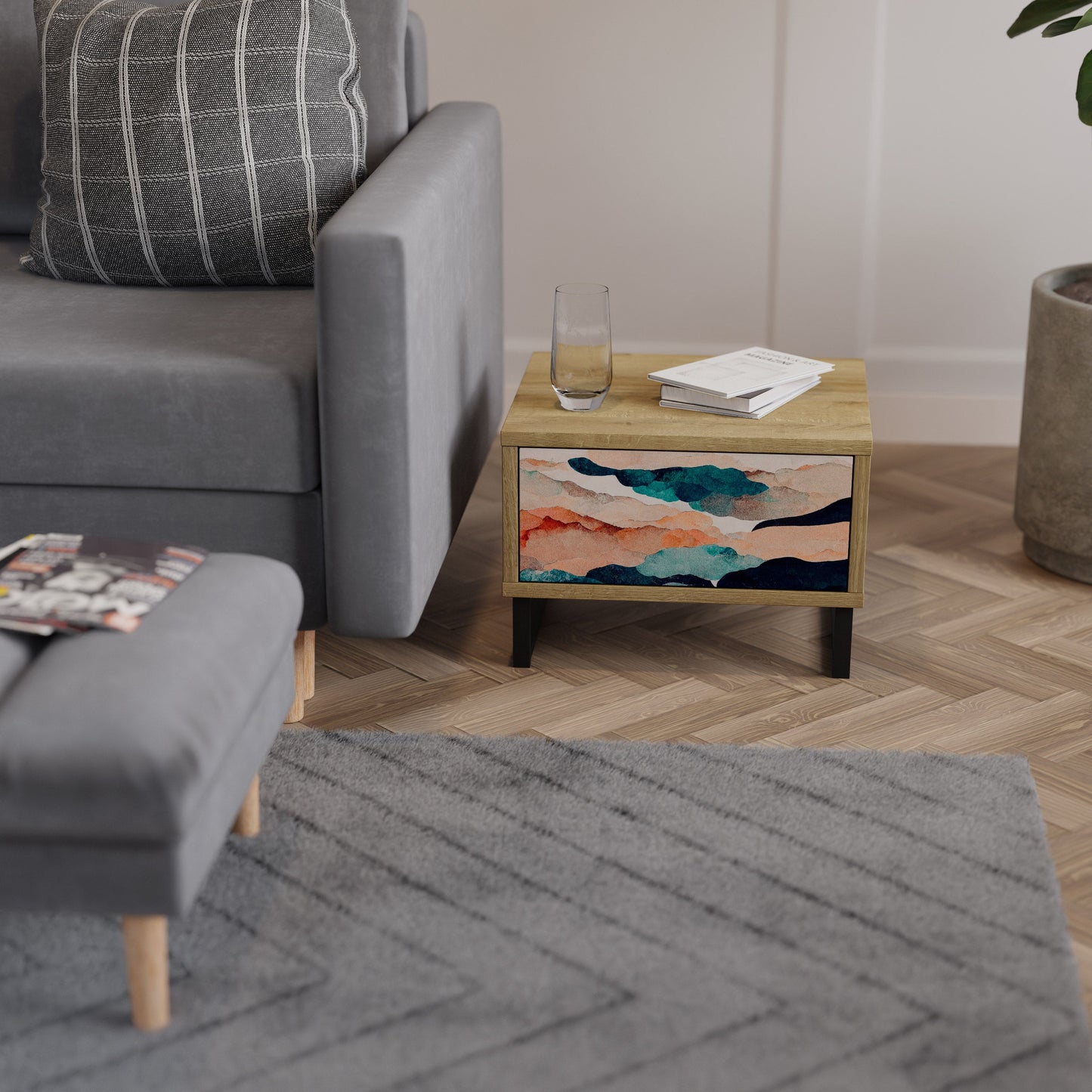 ASTRATTO LANDSCAPE Comodino in effetto rovere