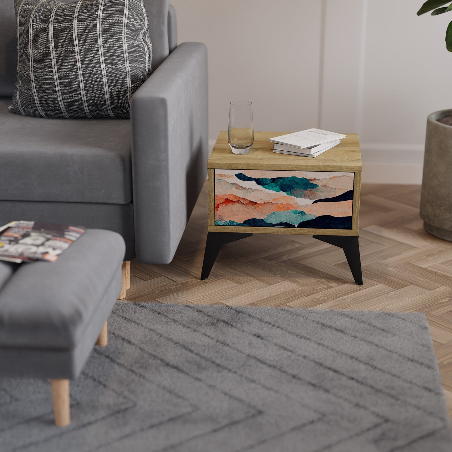 ASTRATTO LANDSCAPE Comodino in effetto rovere