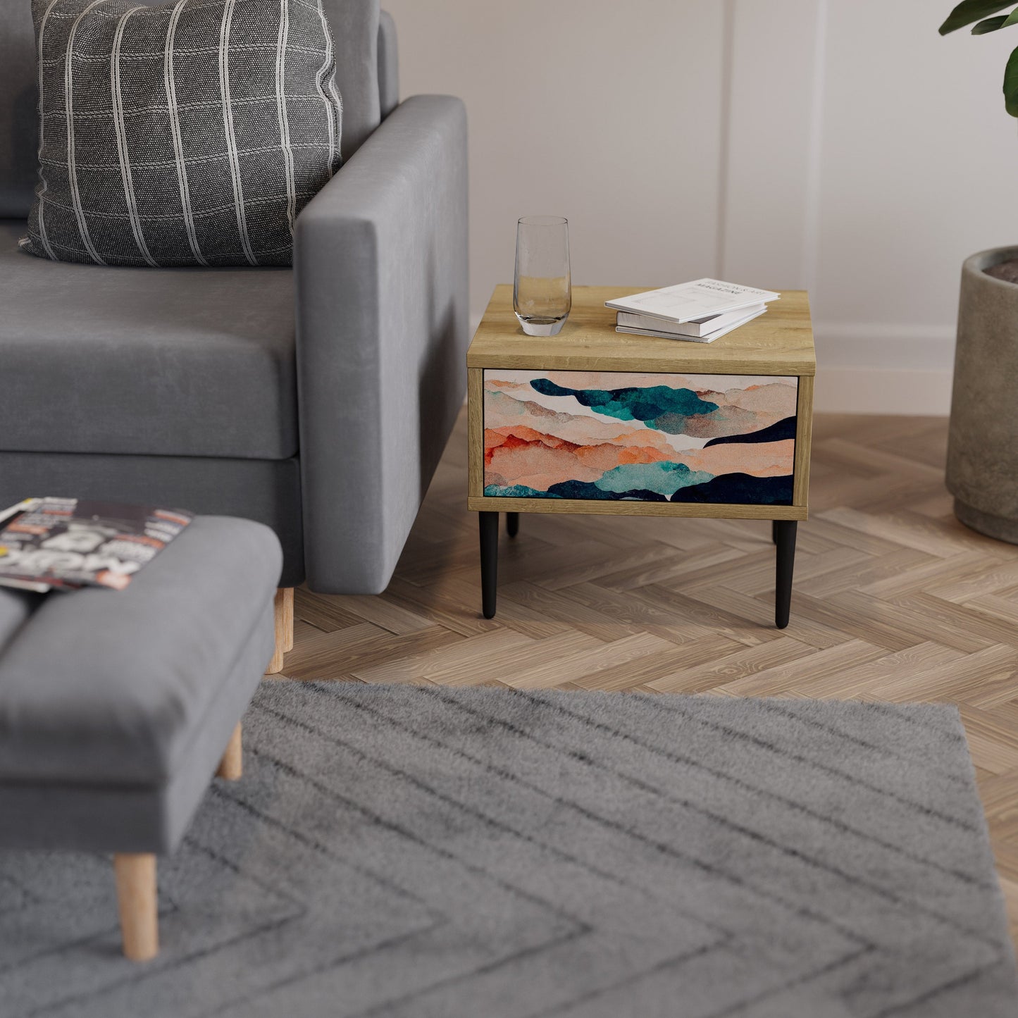 ASTRATTO LANDSCAPE Comodino in effetto rovere