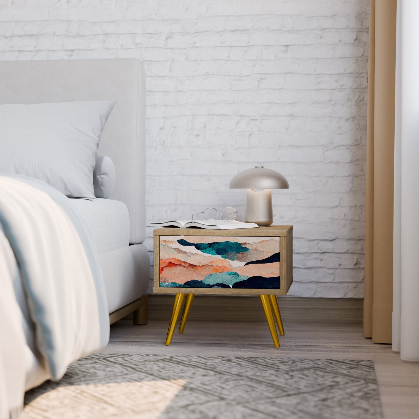 ASTRATTO LANDSCAPE Comodino in effetto rovere