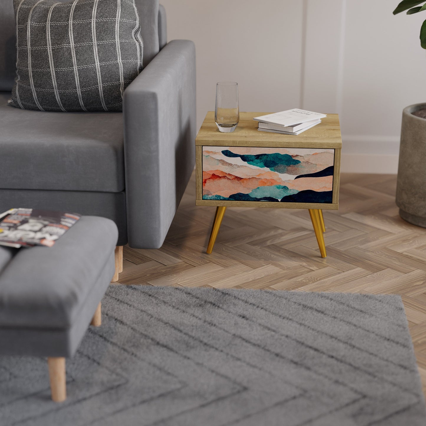 ASTRATTO LANDSCAPE Comodino in effetto rovere