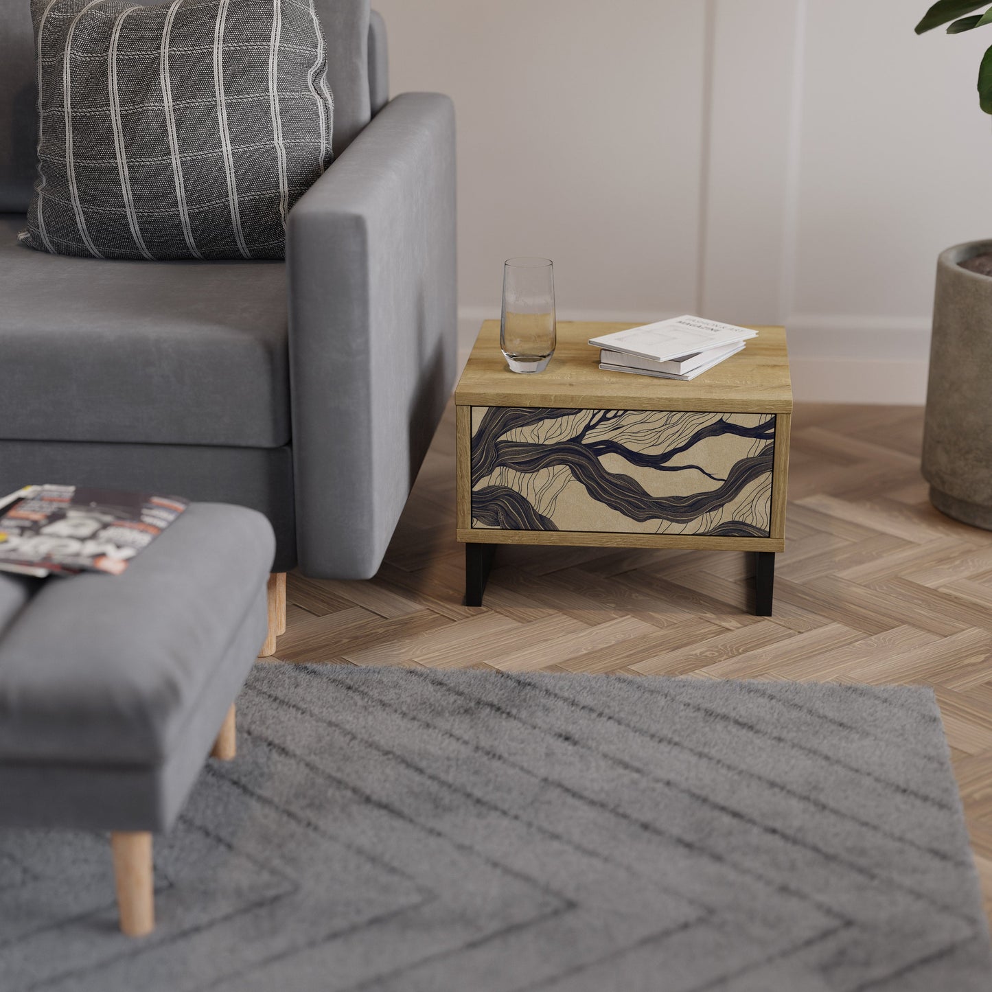 Comodino UNIFIED FRAGMENTS in effetto rovere
