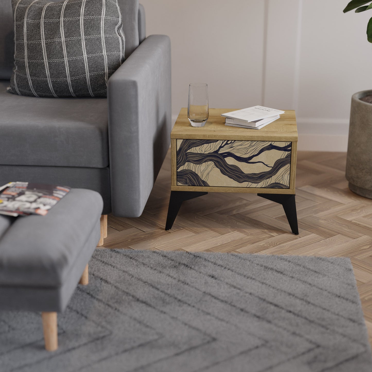 Comodino UNIFIED FRAGMENTS in effetto rovere