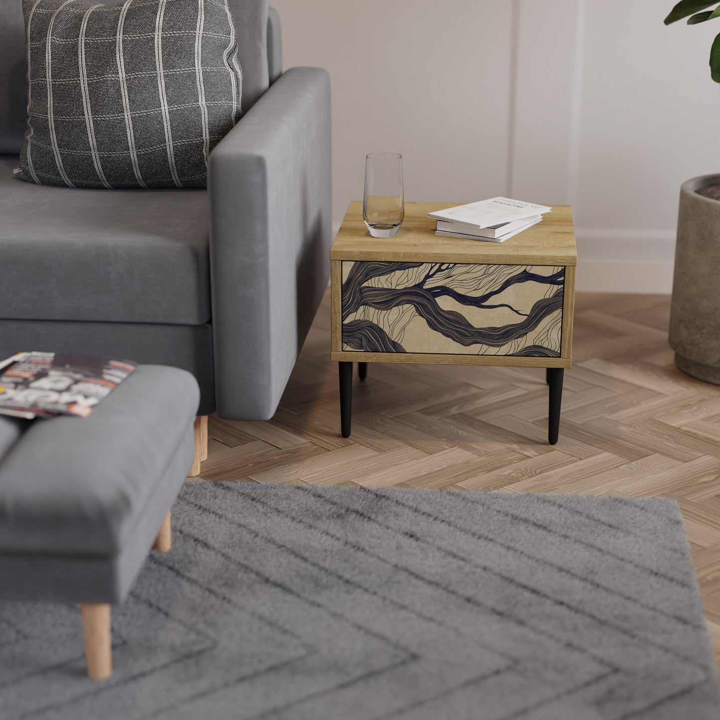 Comodino UNIFIED FRAGMENTS in effetto rovere