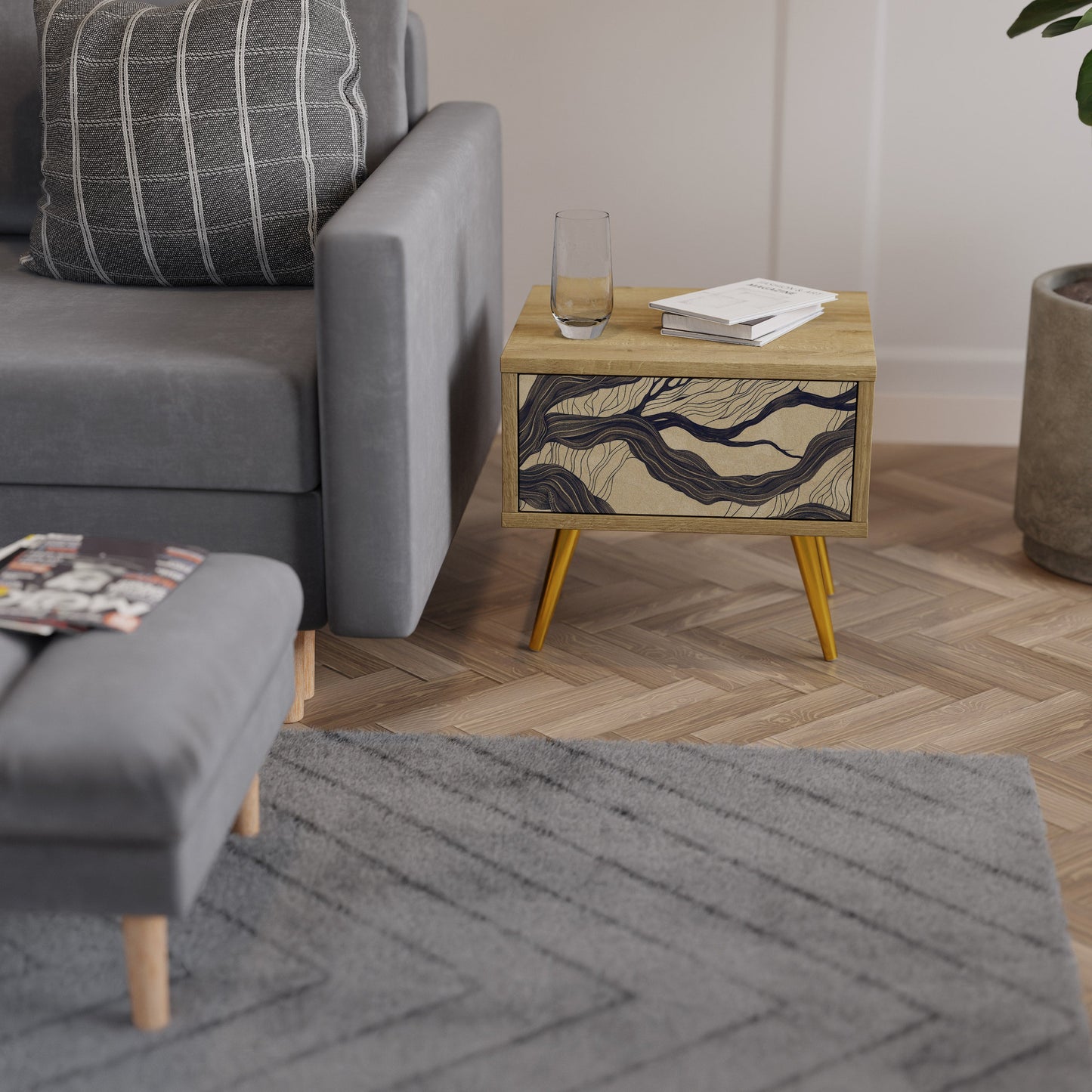 Comodino UNIFIED FRAGMENTS in effetto rovere