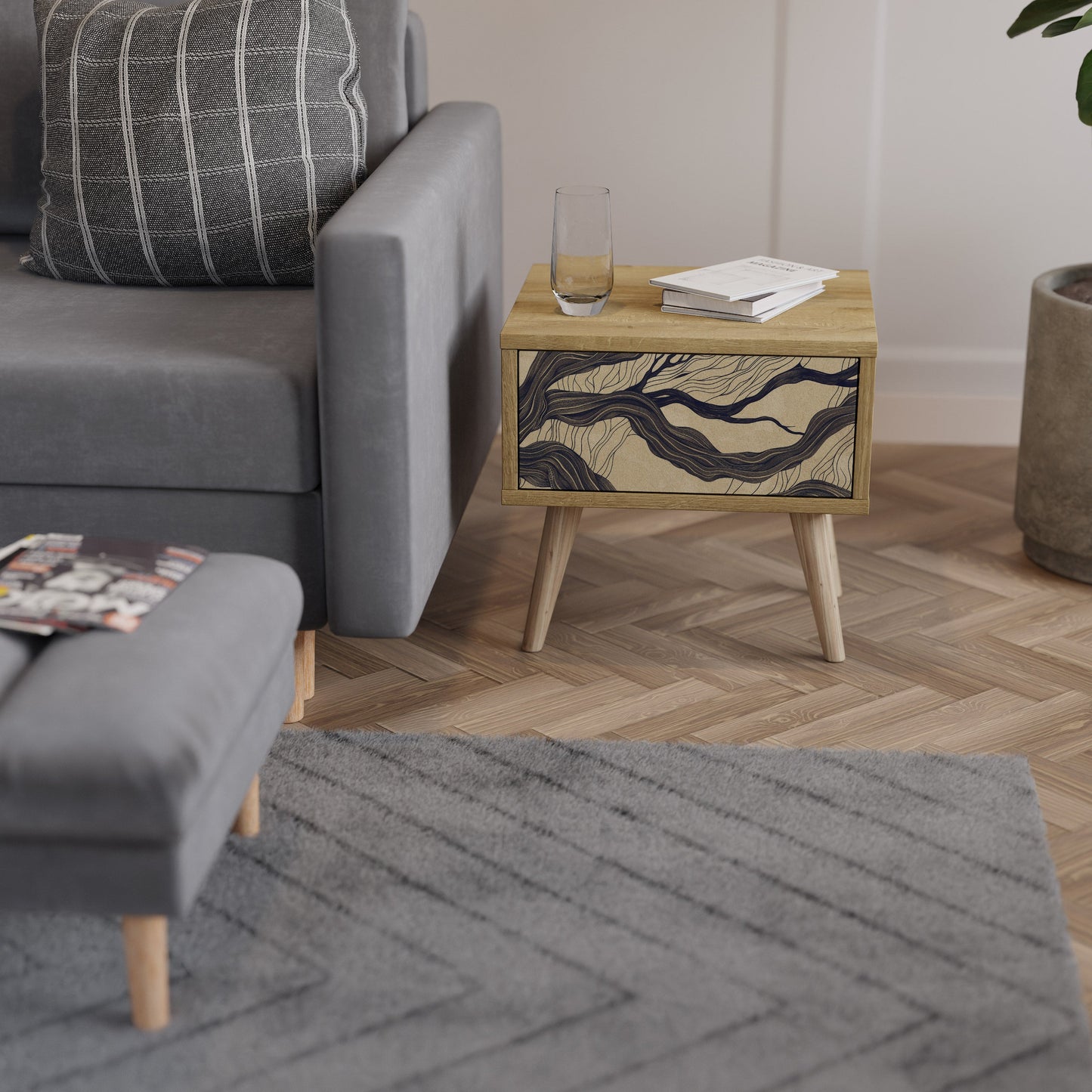 Comodino UNIFIED FRAGMENTS in effetto rovere