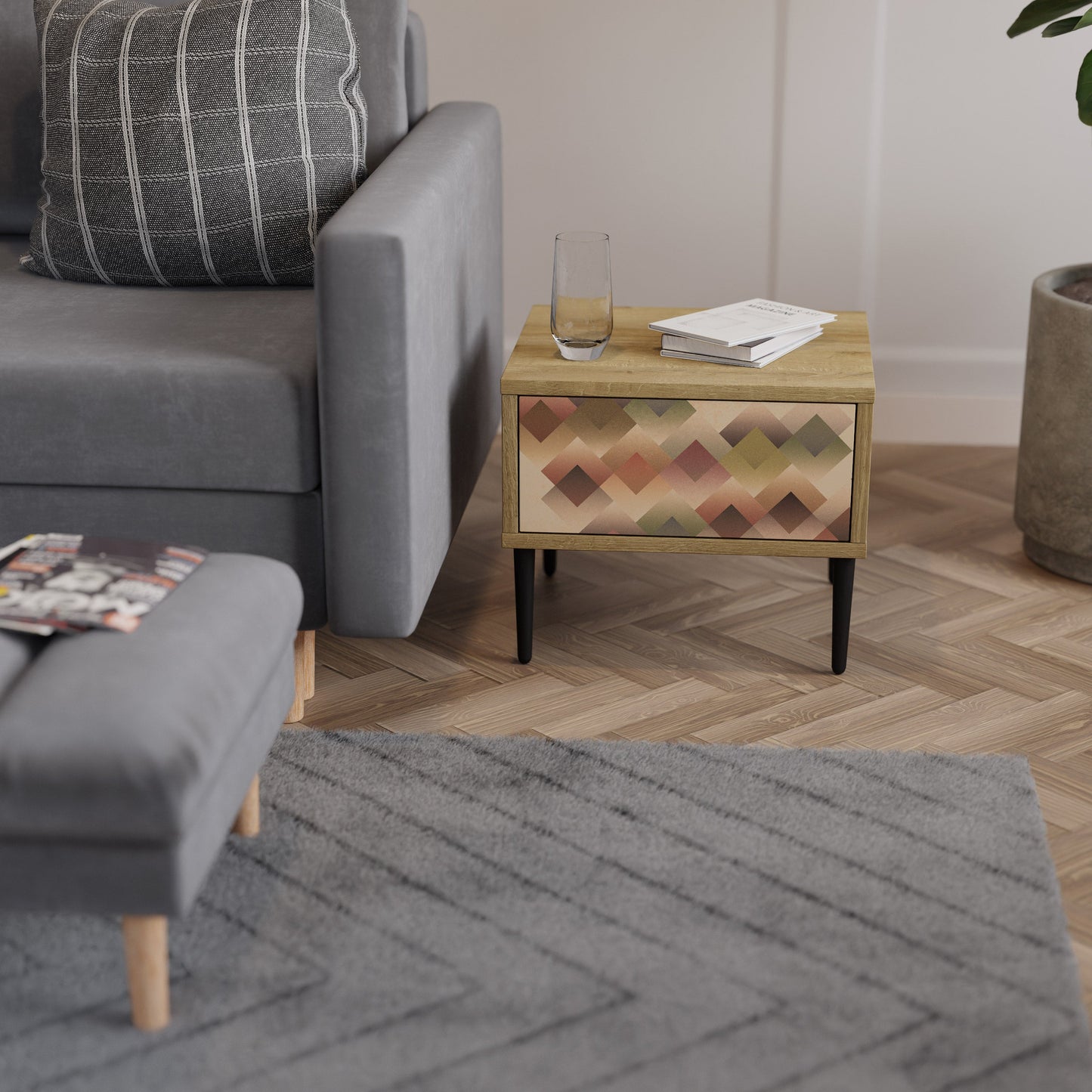 Comodino GEOMETRIC FUSION in effetto rovere