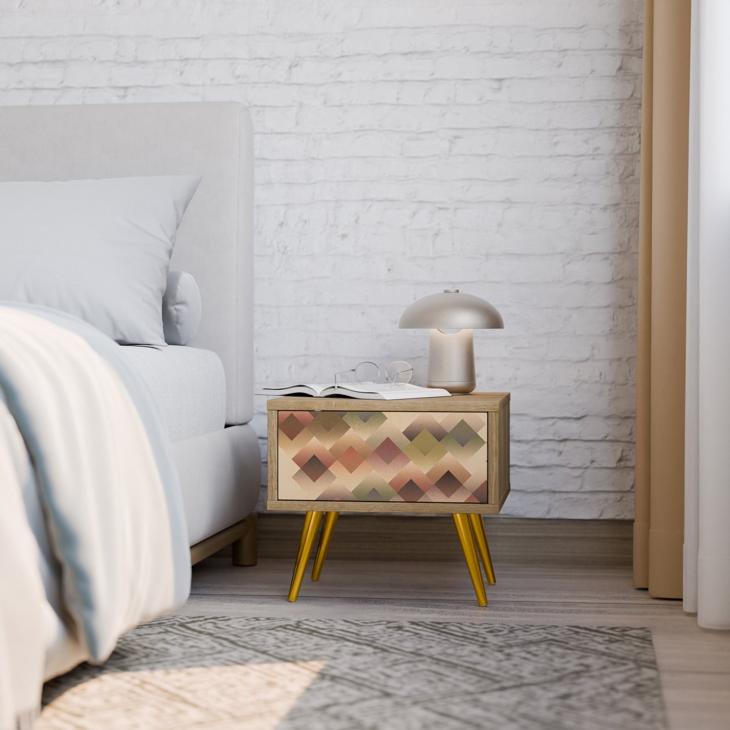 Comodino GEOMETRIC FUSION in effetto rovere