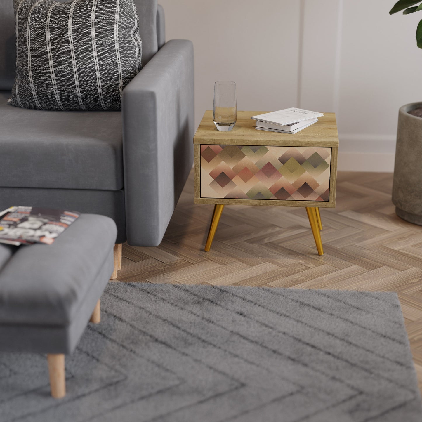 Comodino GEOMETRIC FUSION in effetto rovere