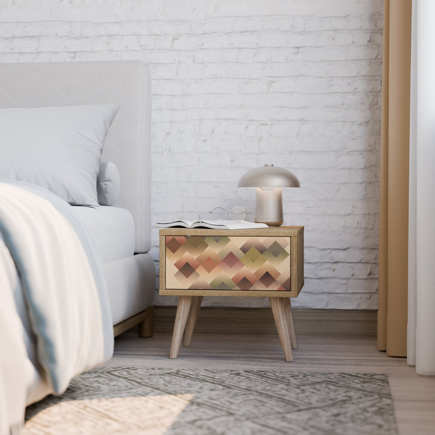 Comodino GEOMETRIC FUSION in effetto rovere