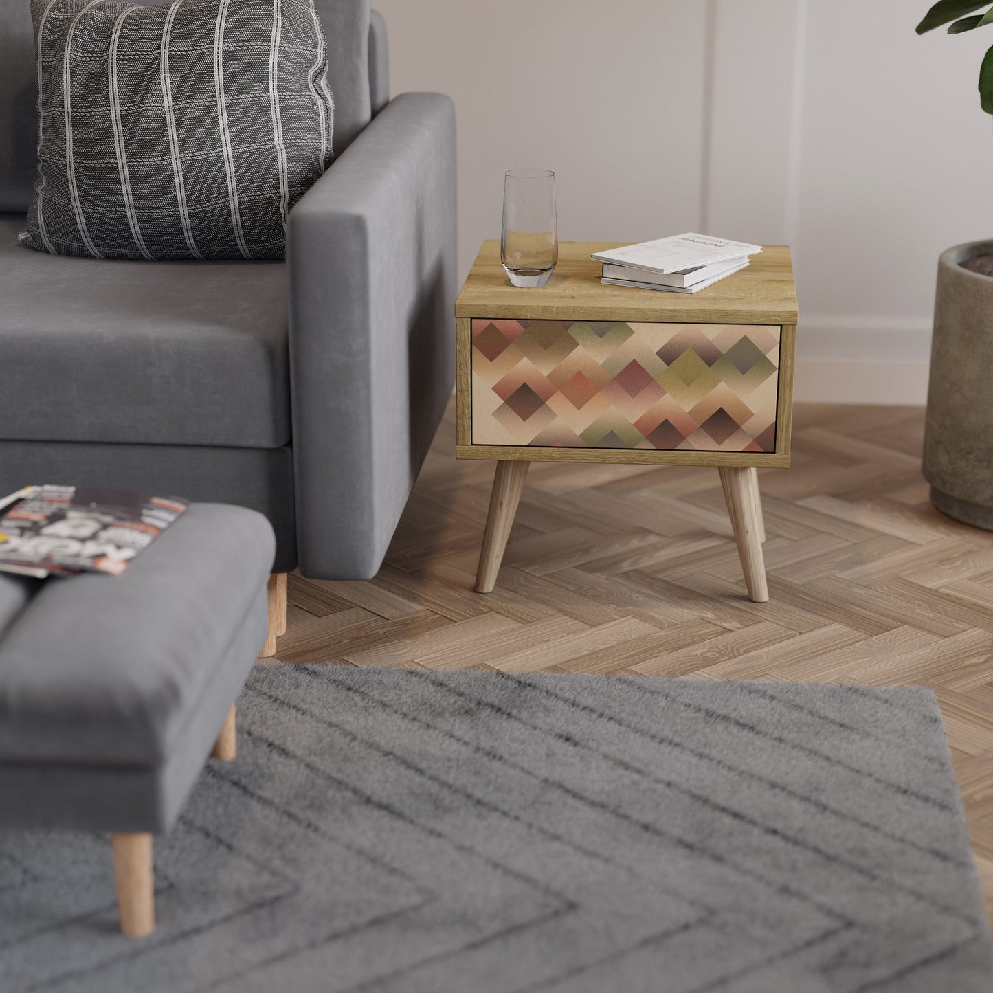 Comodino GEOMETRIC FUSION in effetto rovere