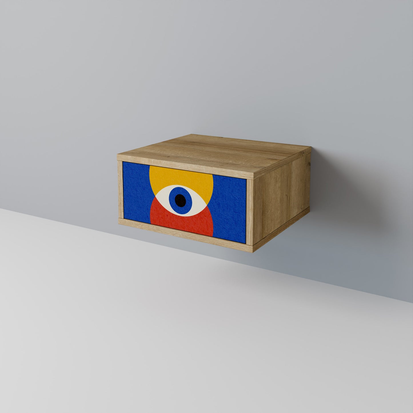 Comodino GEOMETRIC EYES in effetto rovere