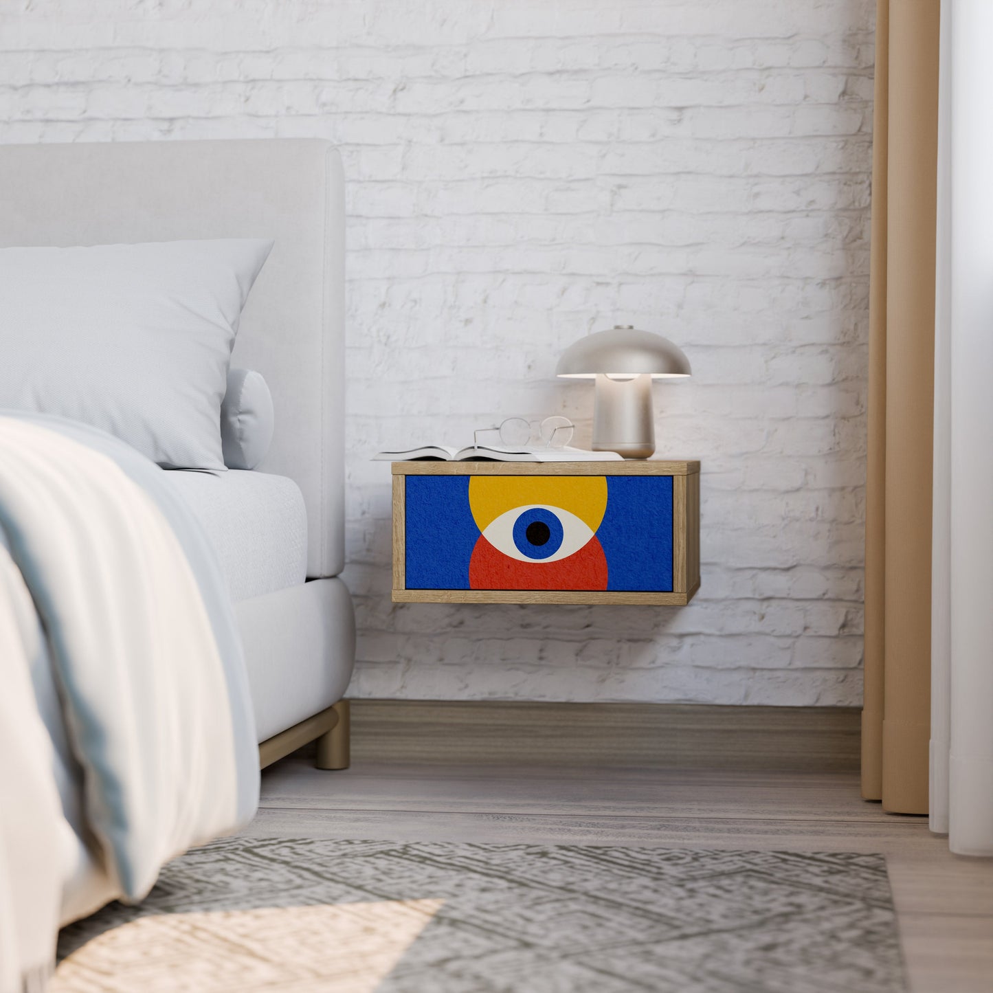 Comodino GEOMETRIC EYES in effetto rovere