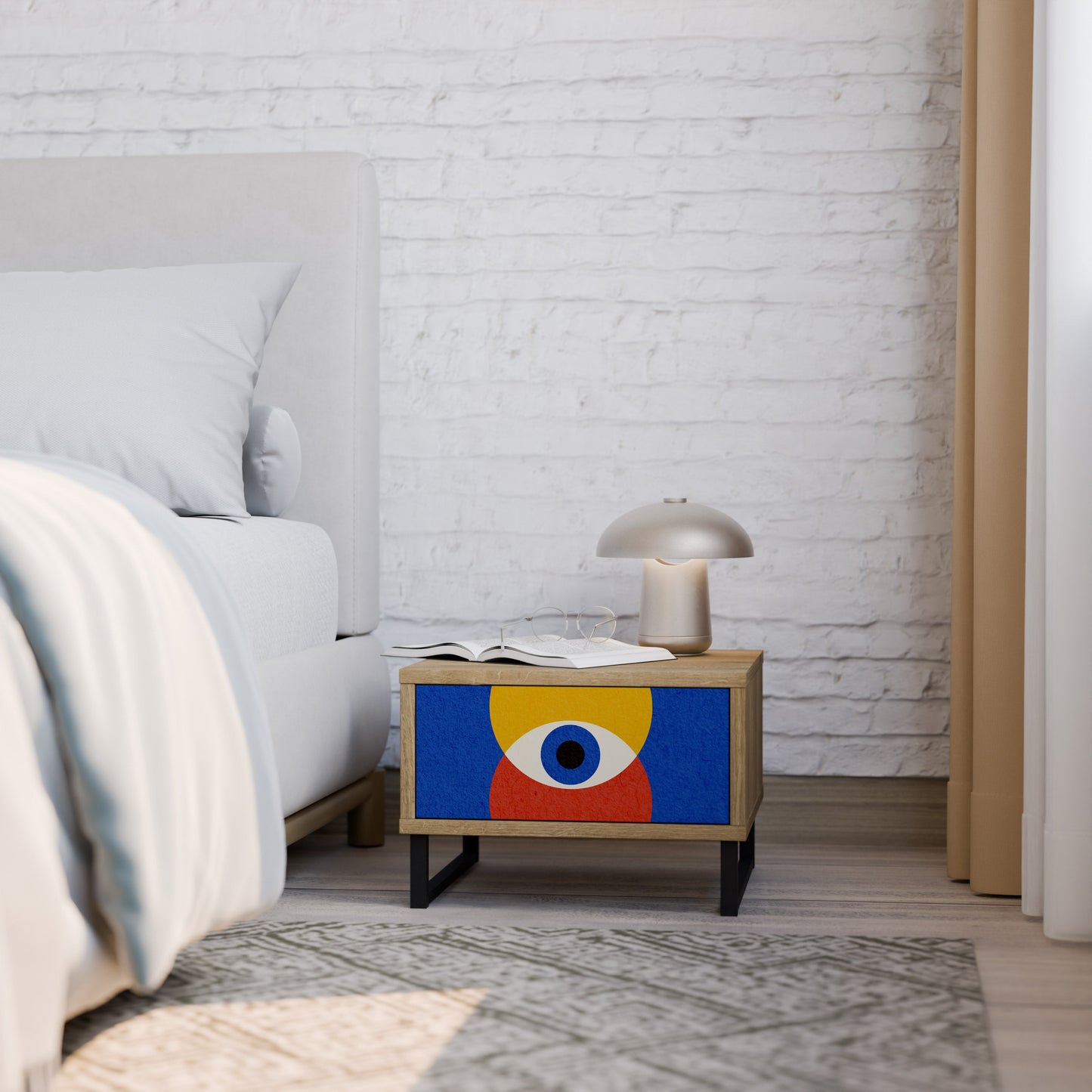 Comodino GEOMETRIC EYES in effetto rovere