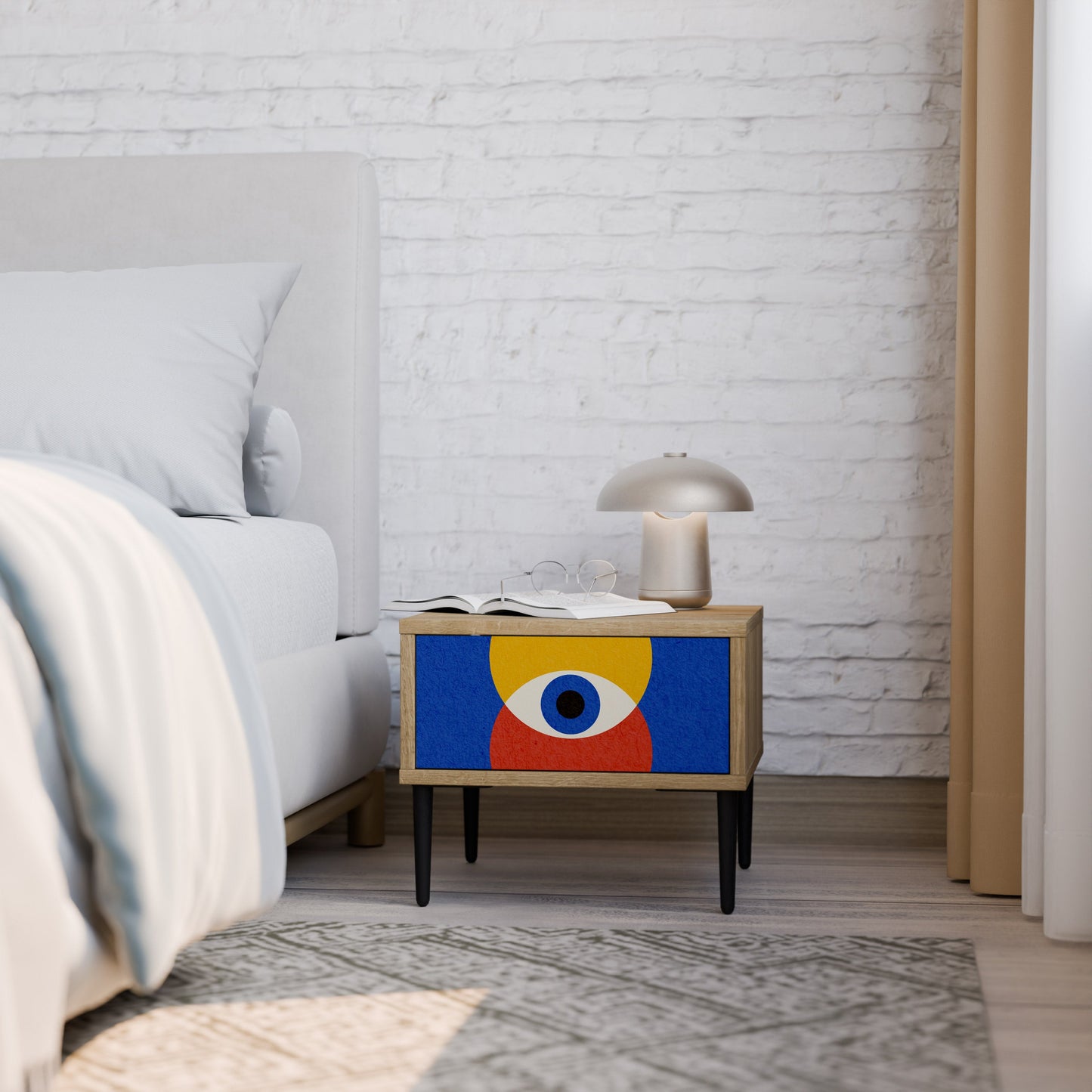 Comodino GEOMETRIC EYES in effetto rovere