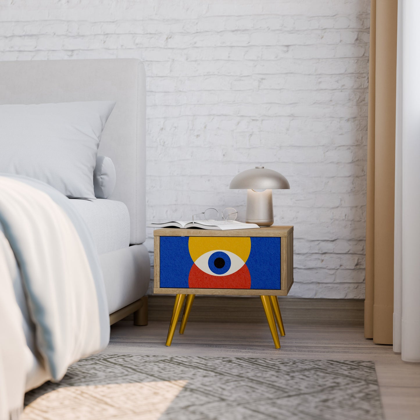 Comodino GEOMETRIC EYES in effetto rovere