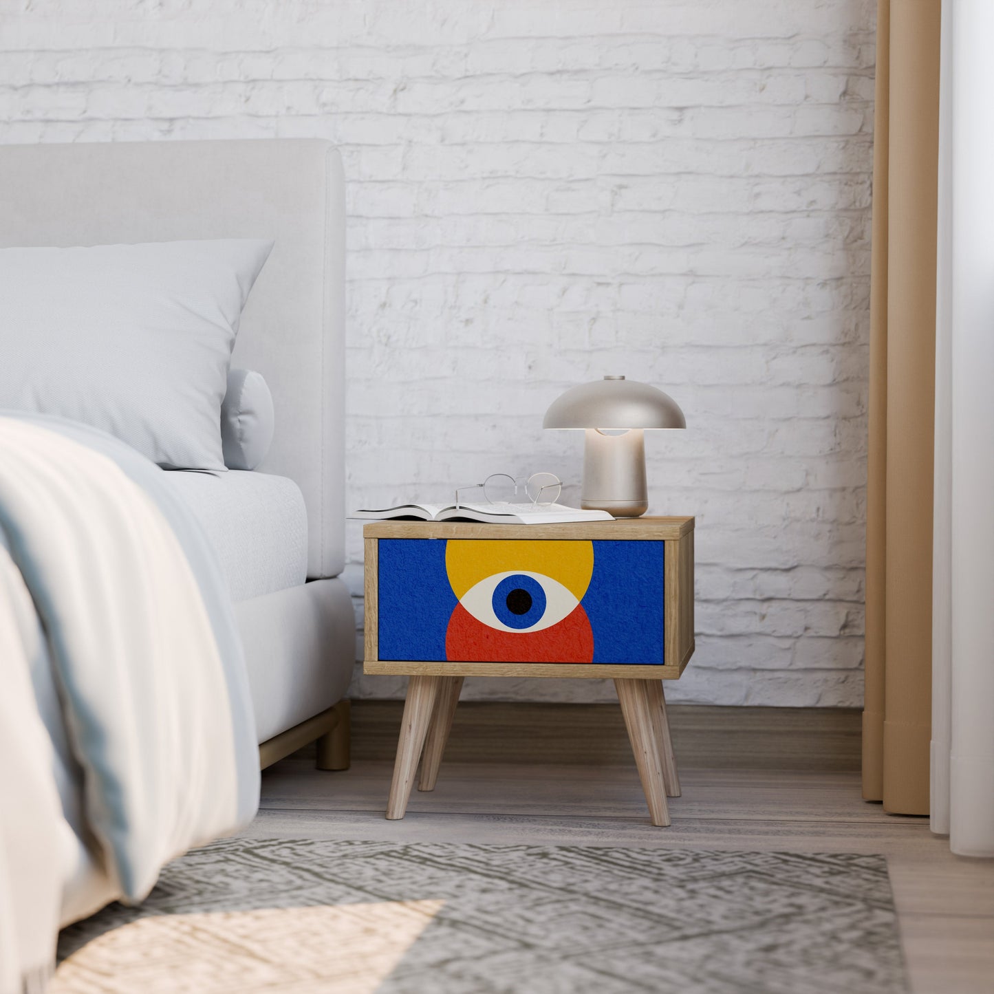 Comodino GEOMETRIC EYES in effetto rovere