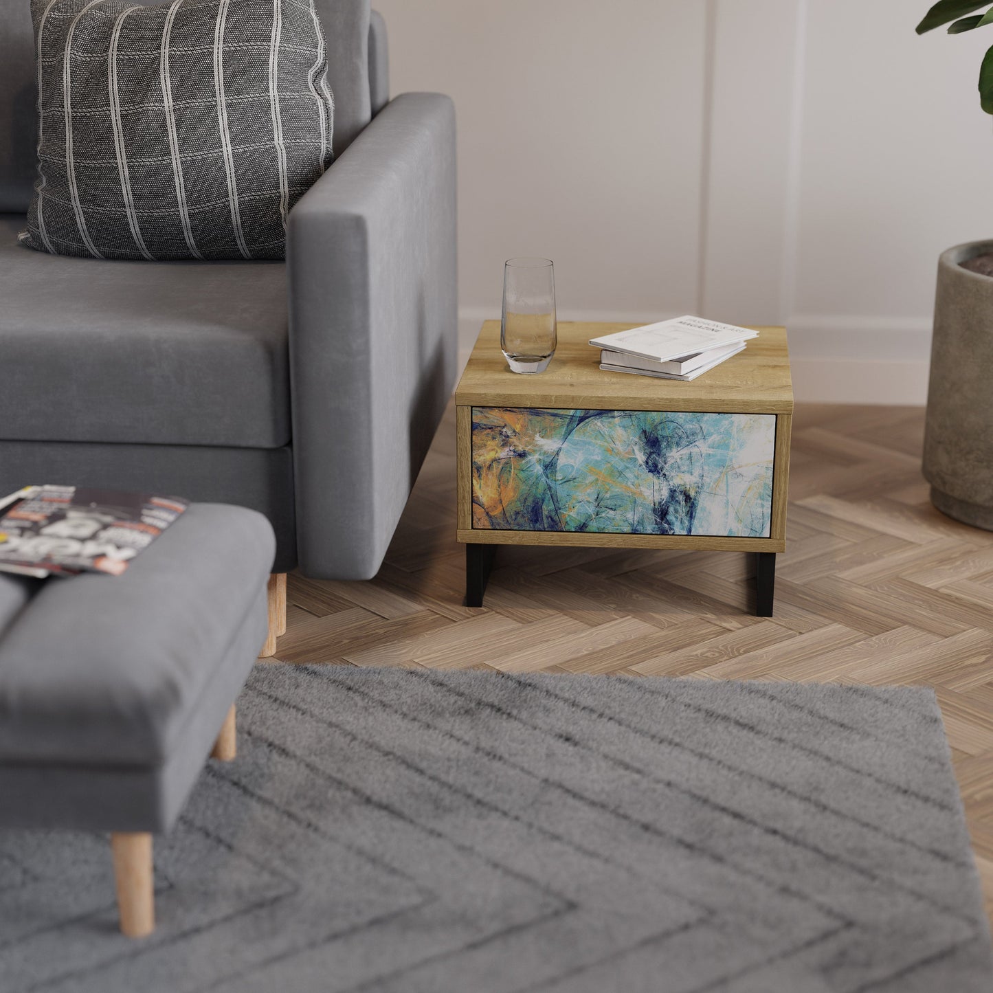 PENSIERI ASTRATTATI Comodino effetto rovere