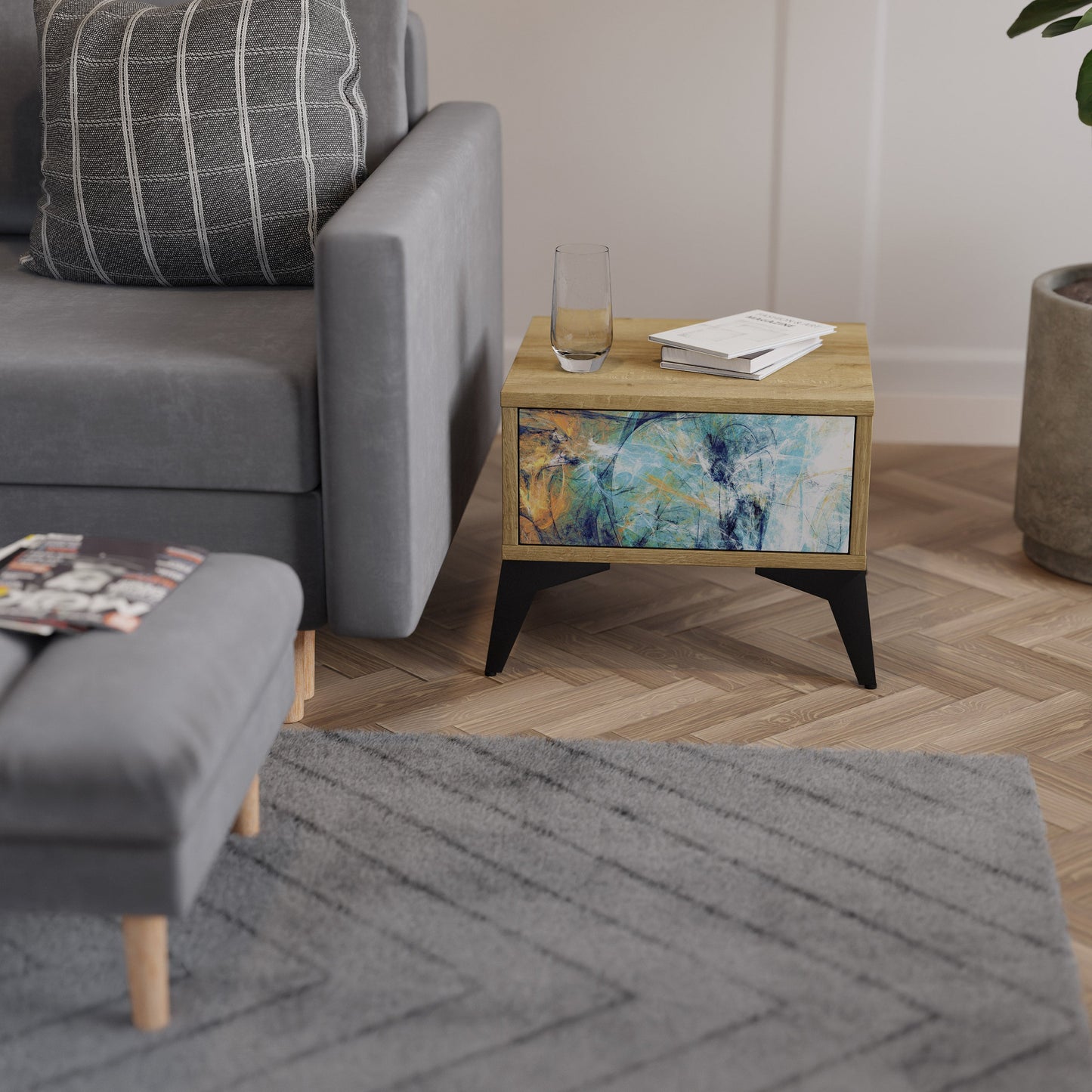 PENSIERI ASTRATTATI Comodino effetto rovere