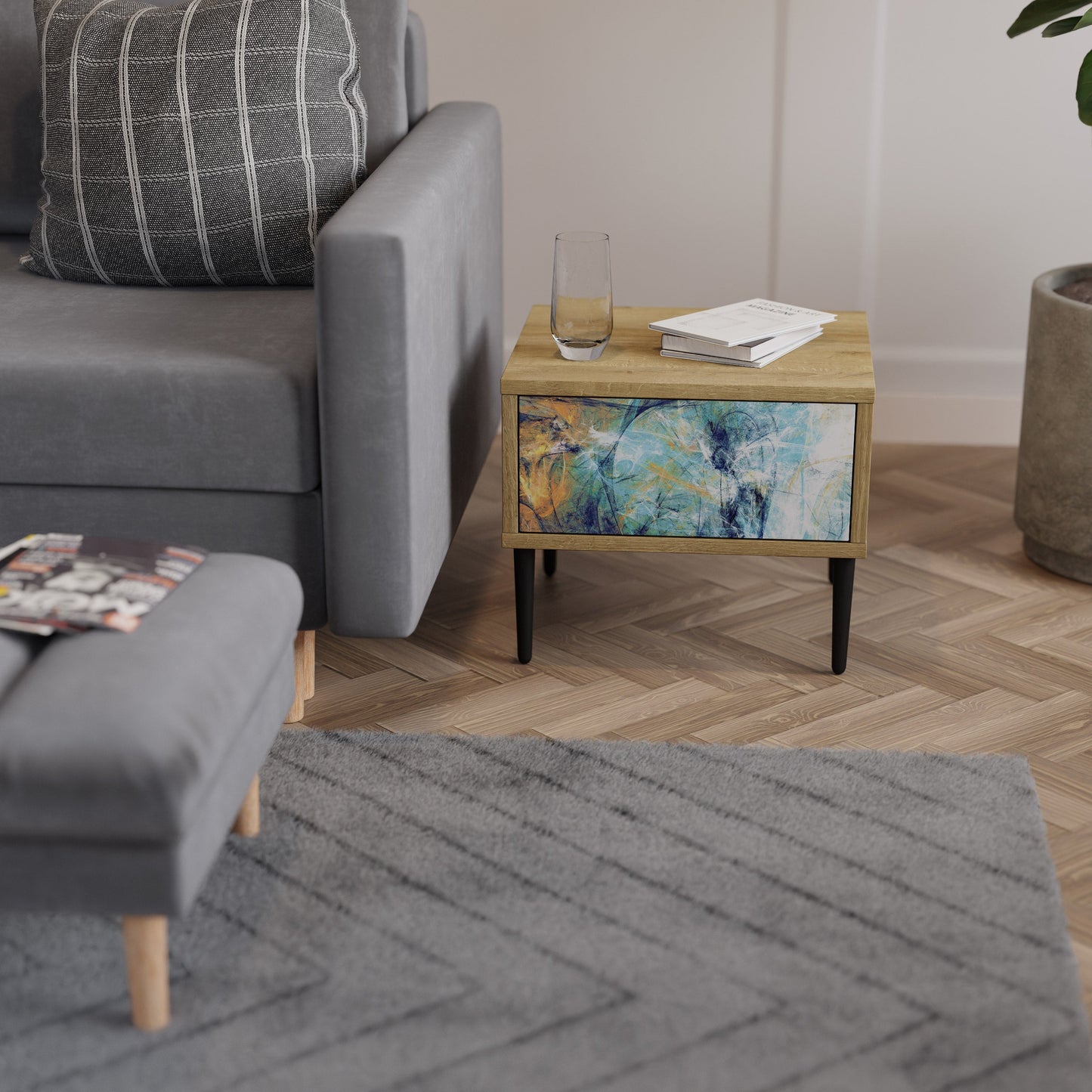 PENSIERI ASTRATTATI Comodino effetto rovere