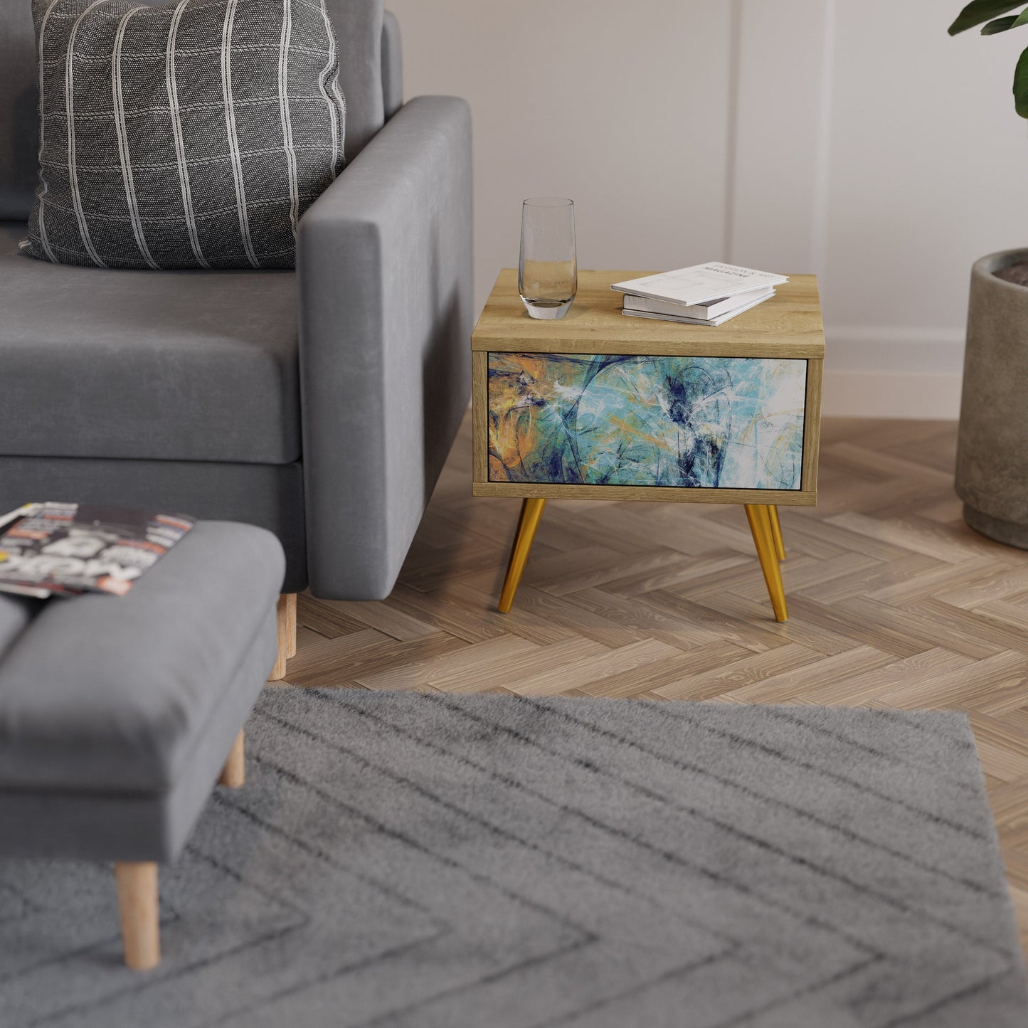 PENSIERI ASTRATTATI Comodino effetto rovere
