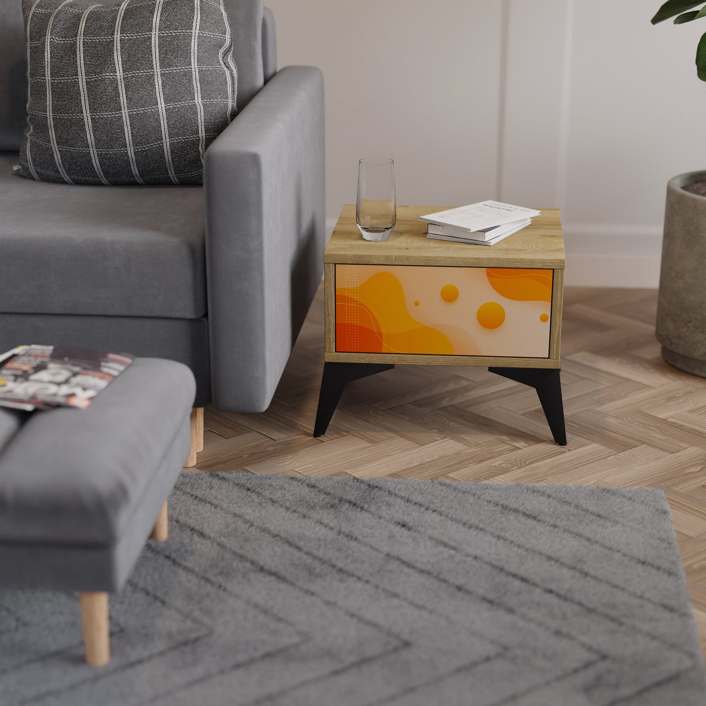 Comodino ORANGE ARRANGEMENT in effetto rovere