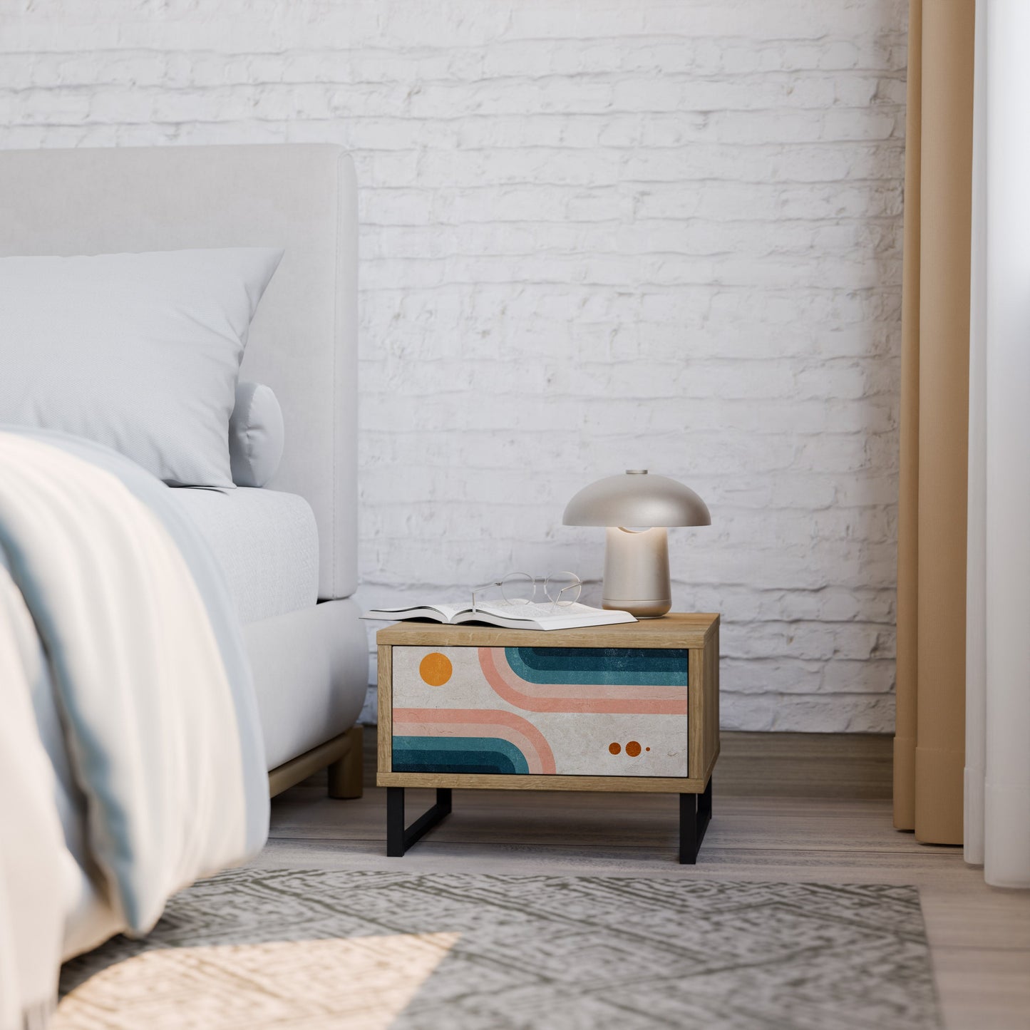 Comodino TWO HALVES in effetto rovere