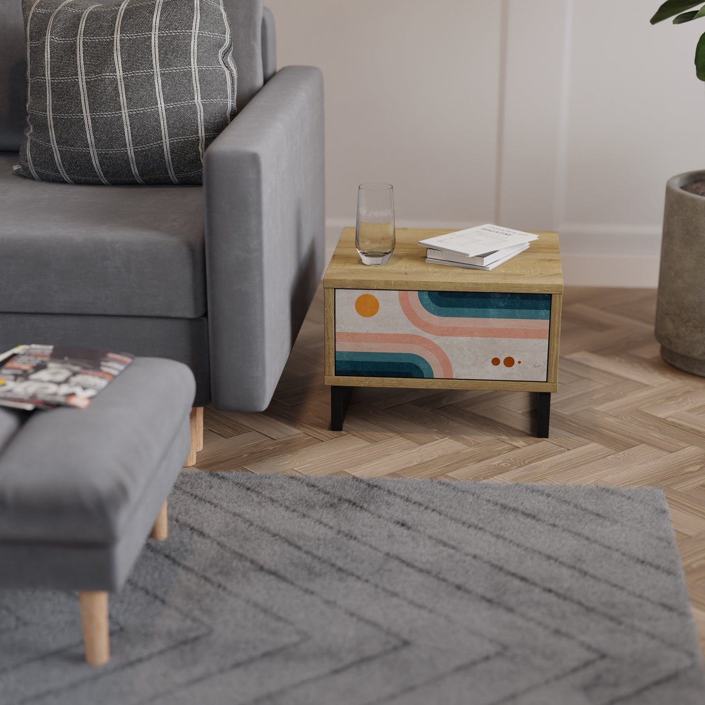 Comodino TWO HALVES in effetto rovere