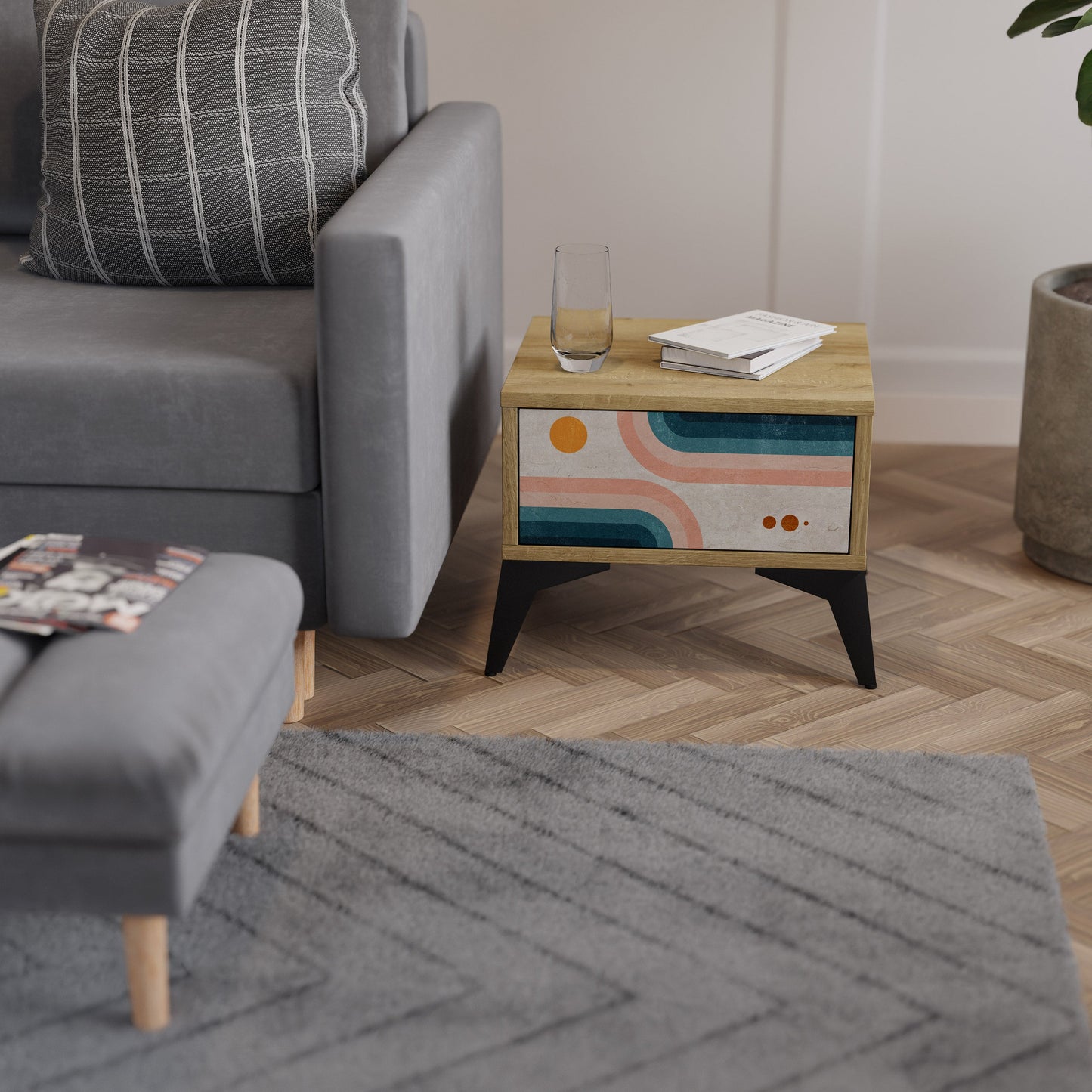 Comodino TWO HALVES in effetto rovere