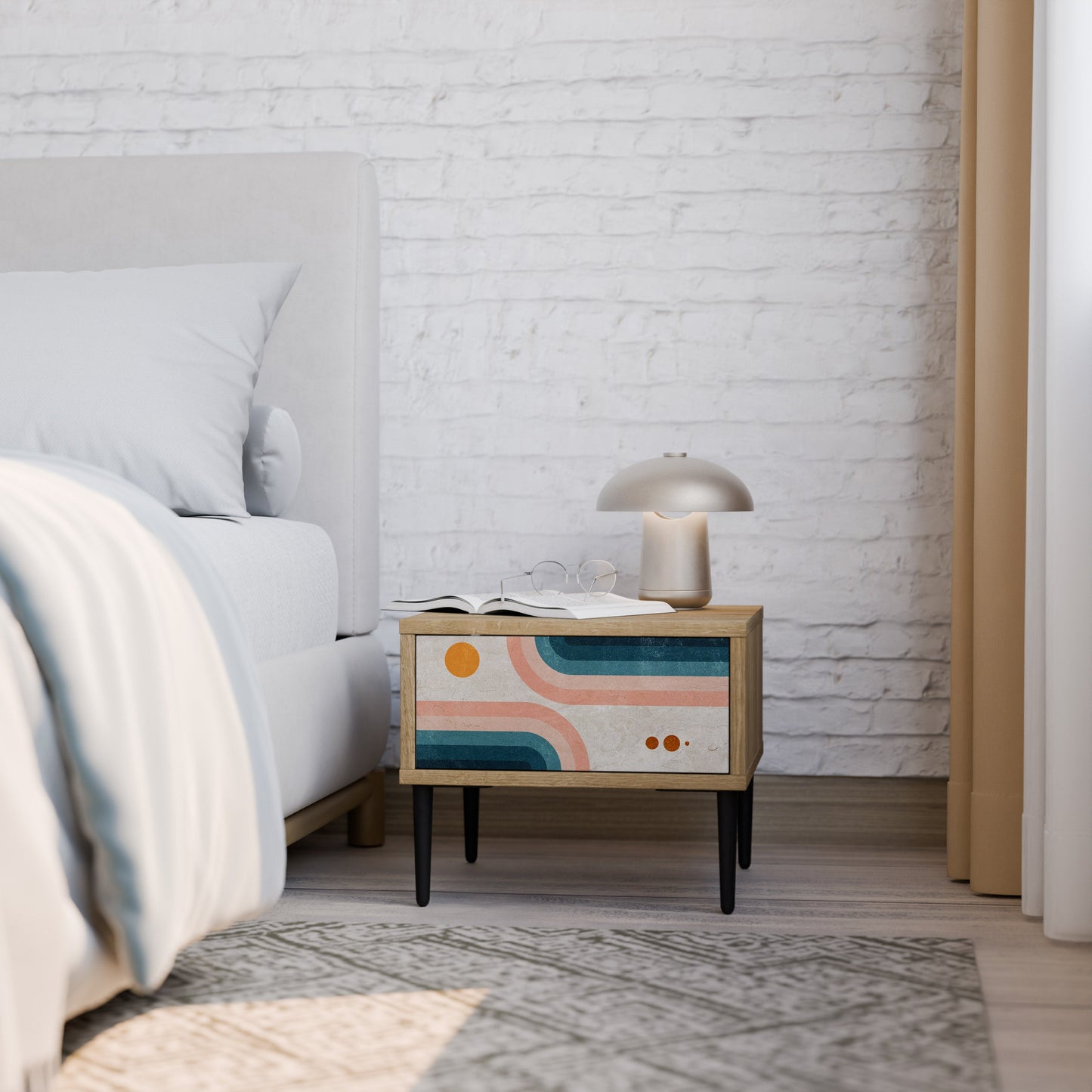 Comodino TWO HALVES in effetto rovere