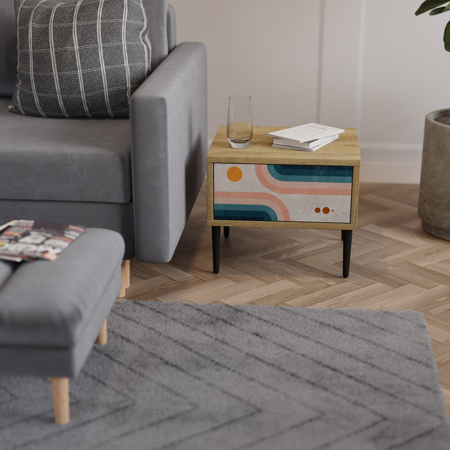 Comodino TWO HALVES in effetto rovere