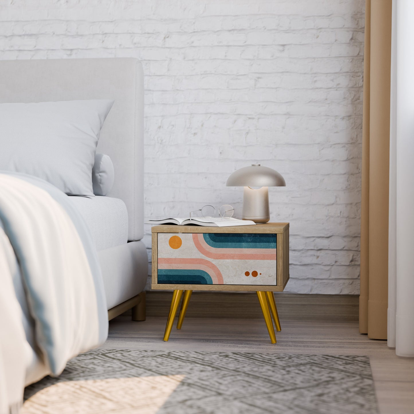 Comodino TWO HALVES in effetto rovere