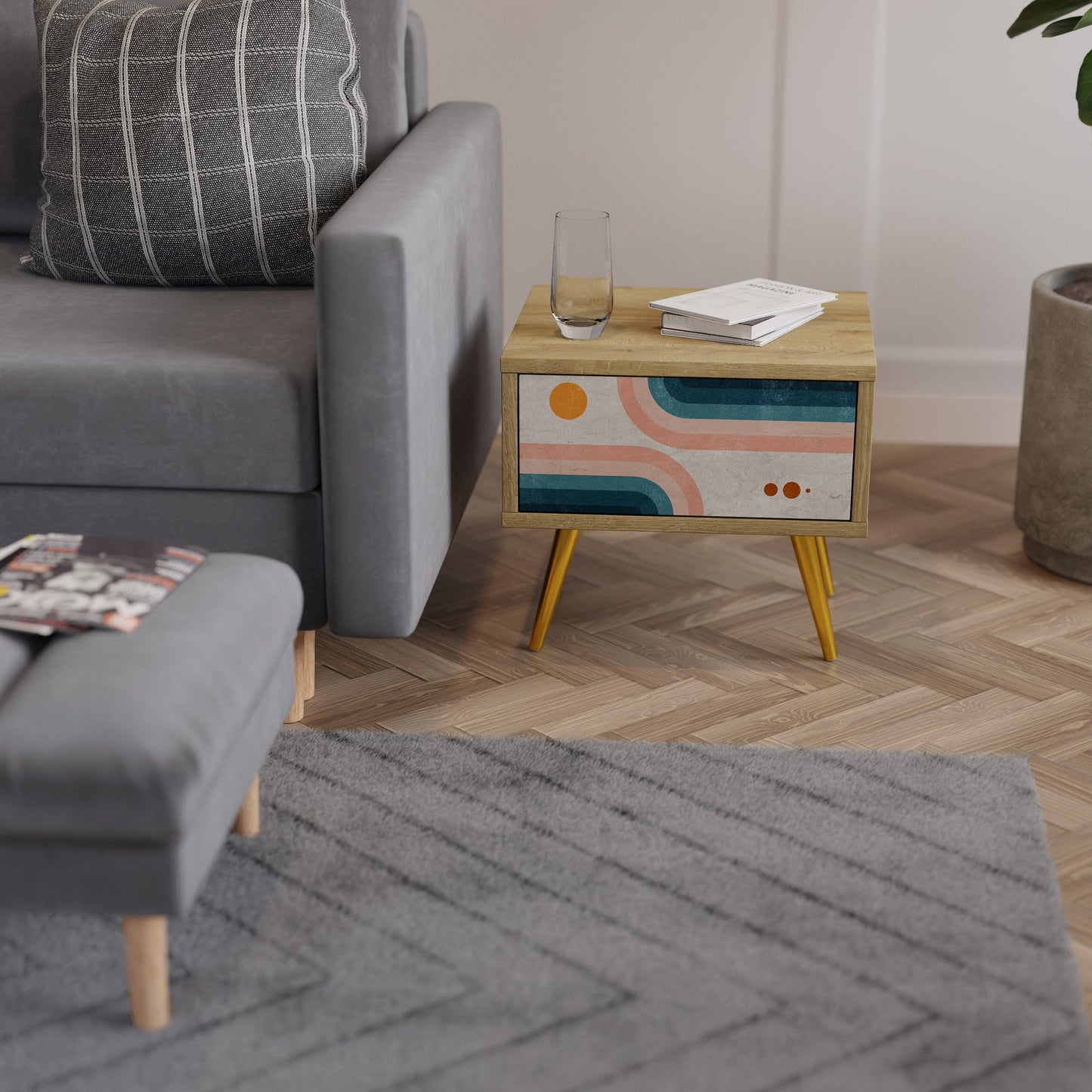 Comodino TWO HALVES in effetto rovere