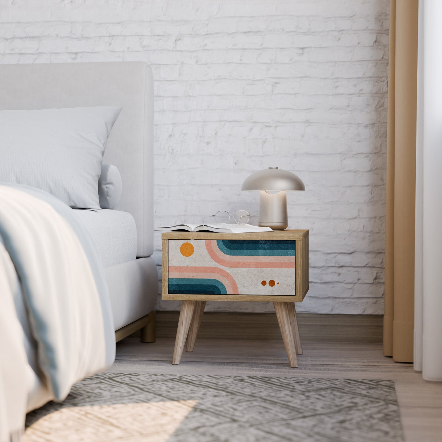 Comodino TWO HALVES in effetto rovere