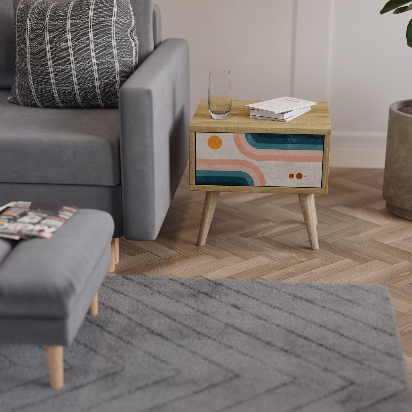 Comodino TWO HALVES in effetto rovere
