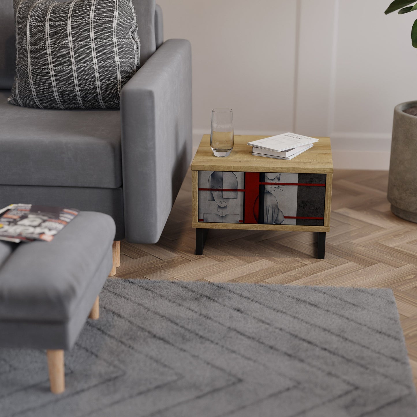 Comodino GRAY FIGURES in effetto rovere