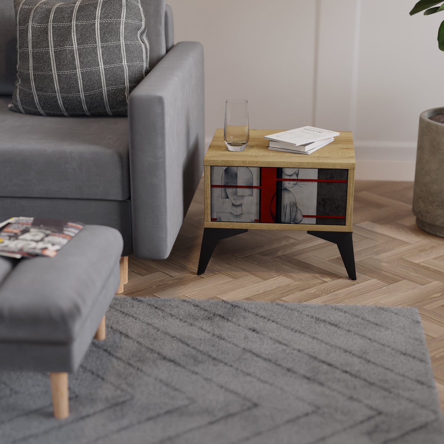 Comodino GRAY FIGURES in effetto rovere
