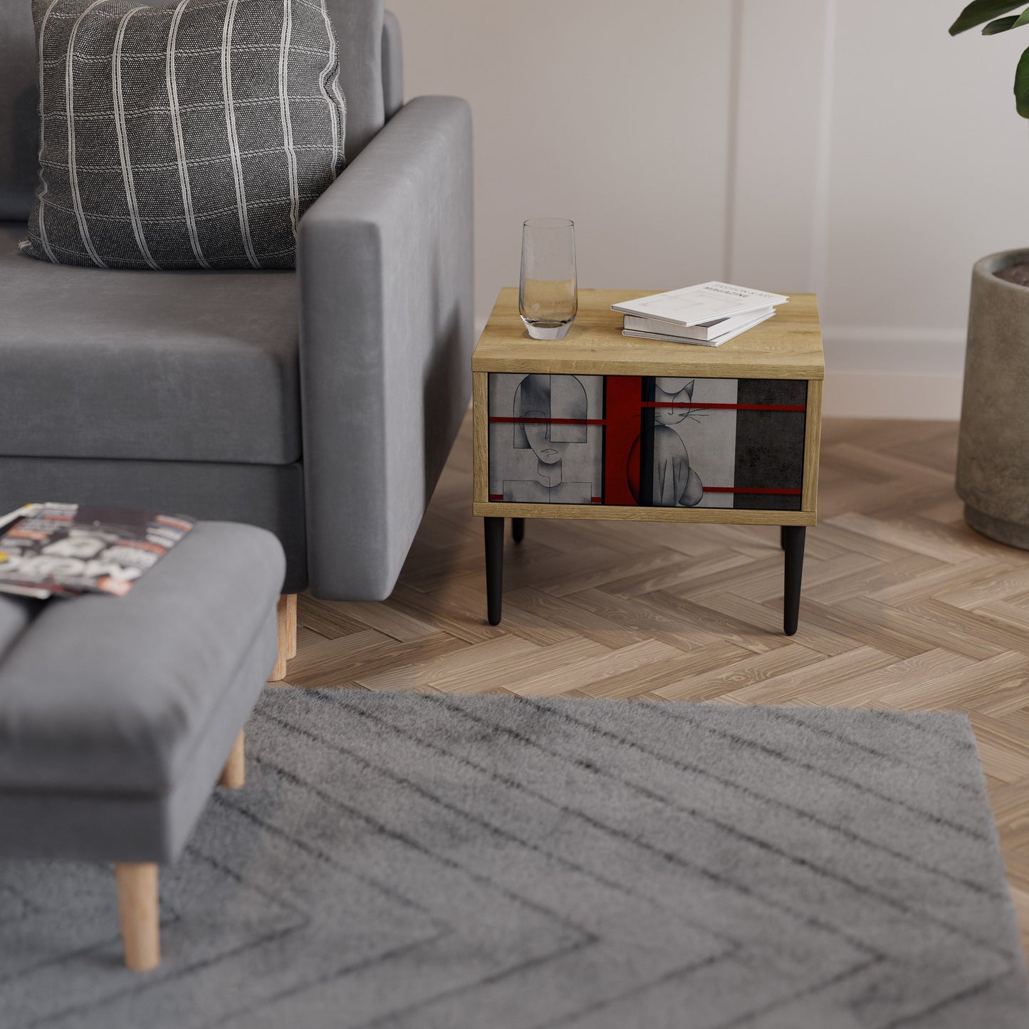 Comodino GRAY FIGURES in effetto rovere