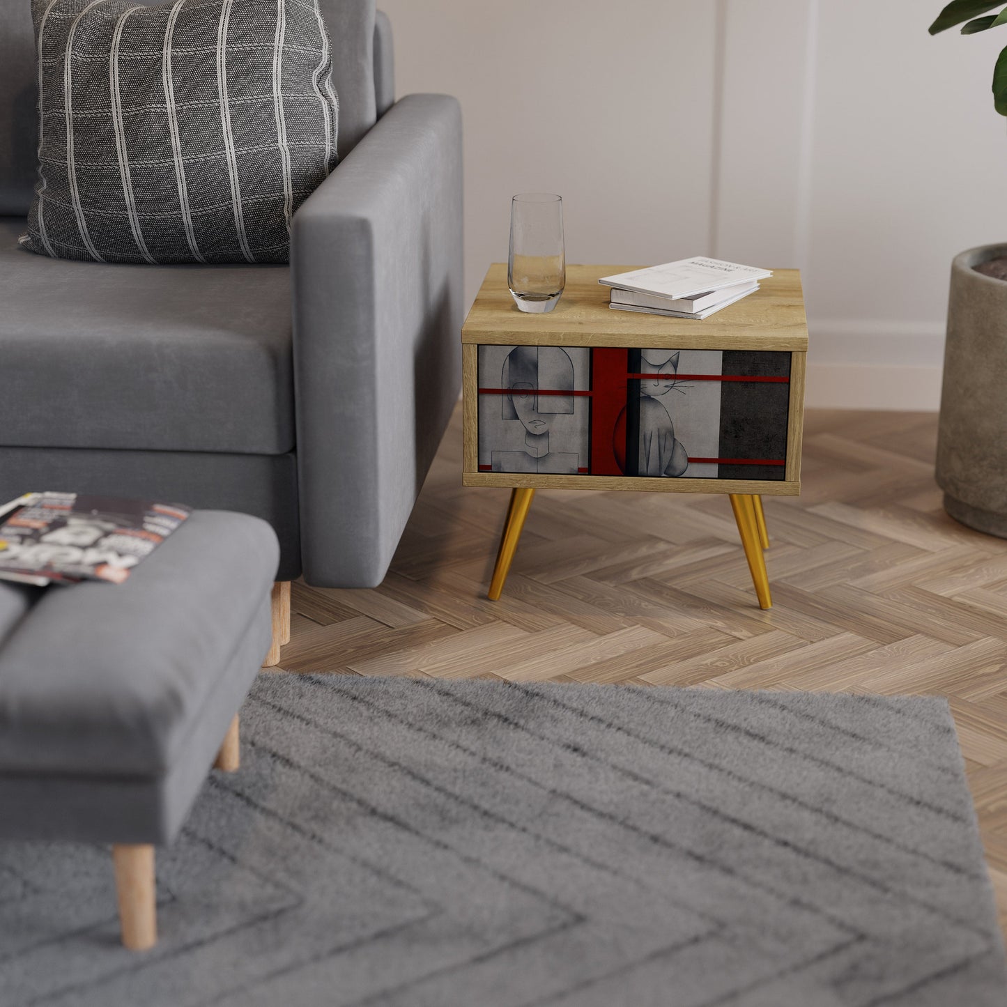 Comodino GRAY FIGURES in effetto rovere