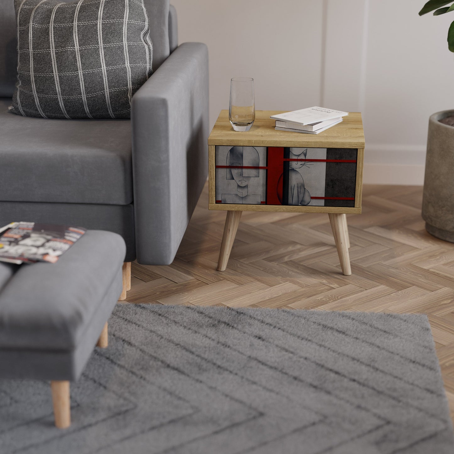 Comodino GRAY FIGURES in effetto rovere