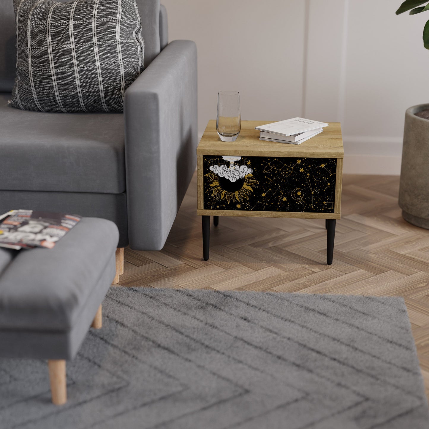STELLAR CONSTELLATIONS Comodino in effetto rovere