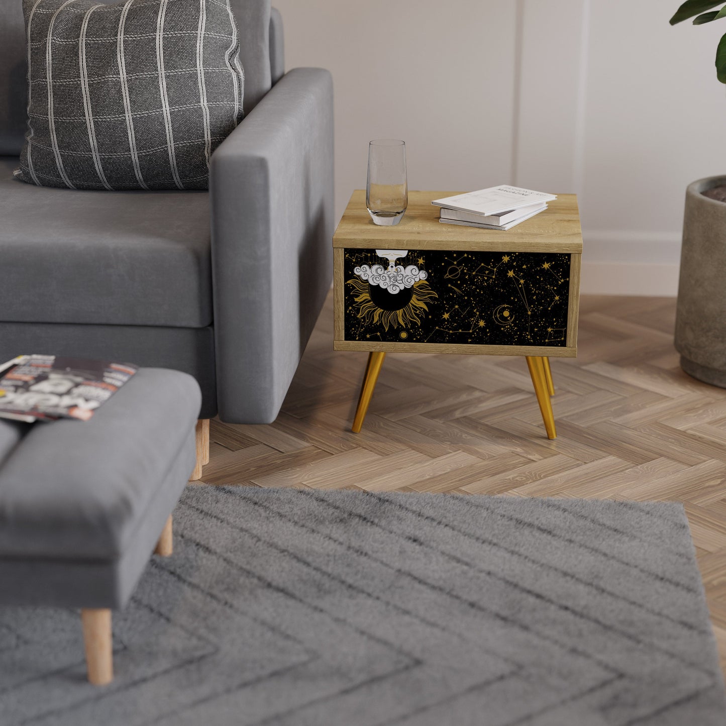 STELLAR CONSTELLATIONS Comodino in effetto rovere