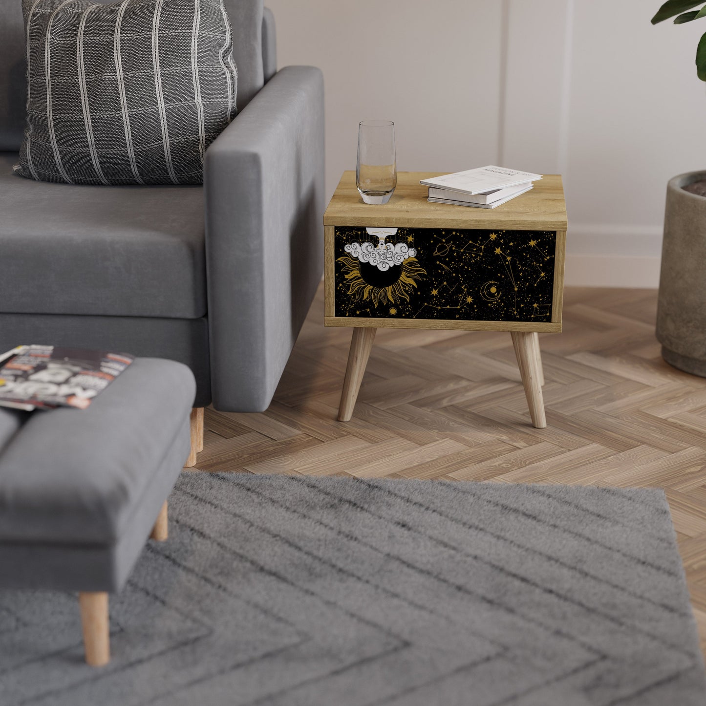 STELLAR CONSTELLATIONS Comodino in effetto rovere
