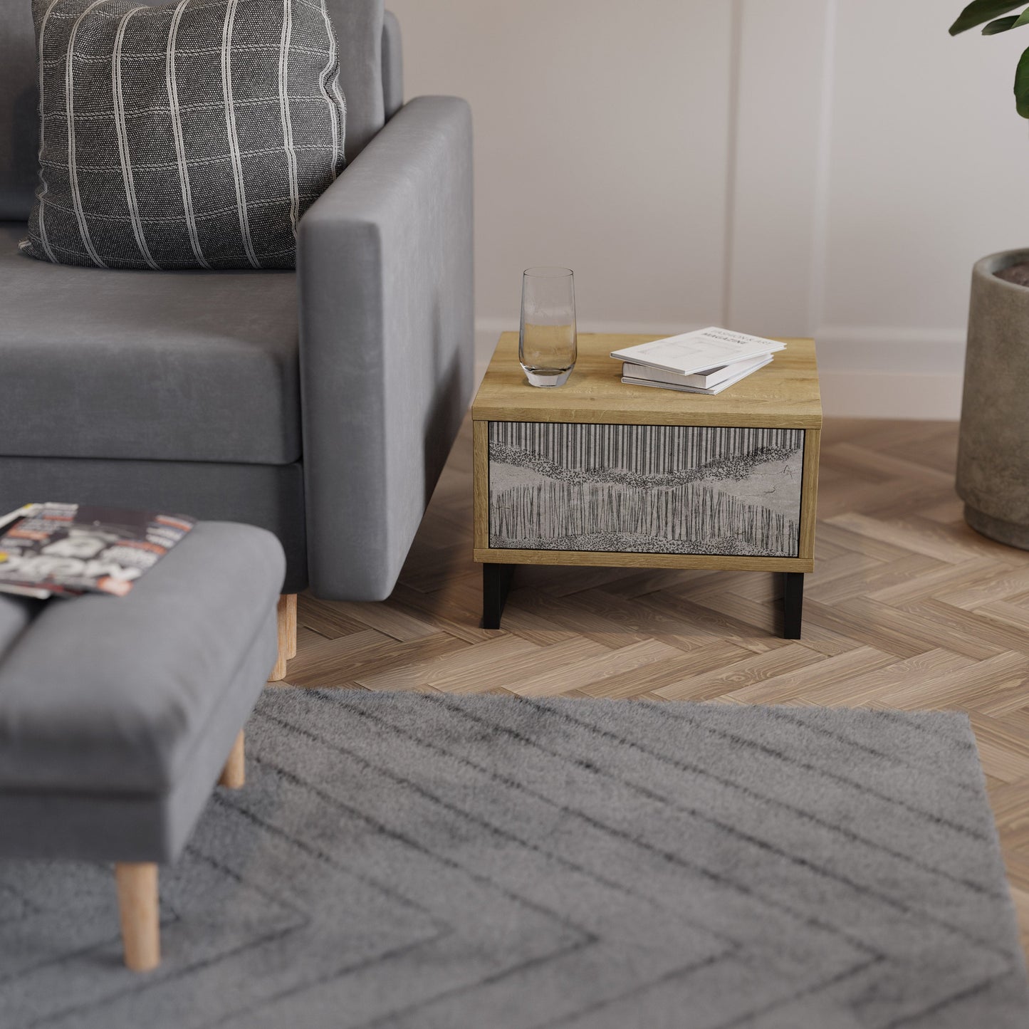 Comodino GRAIN LINES in effetto rovere