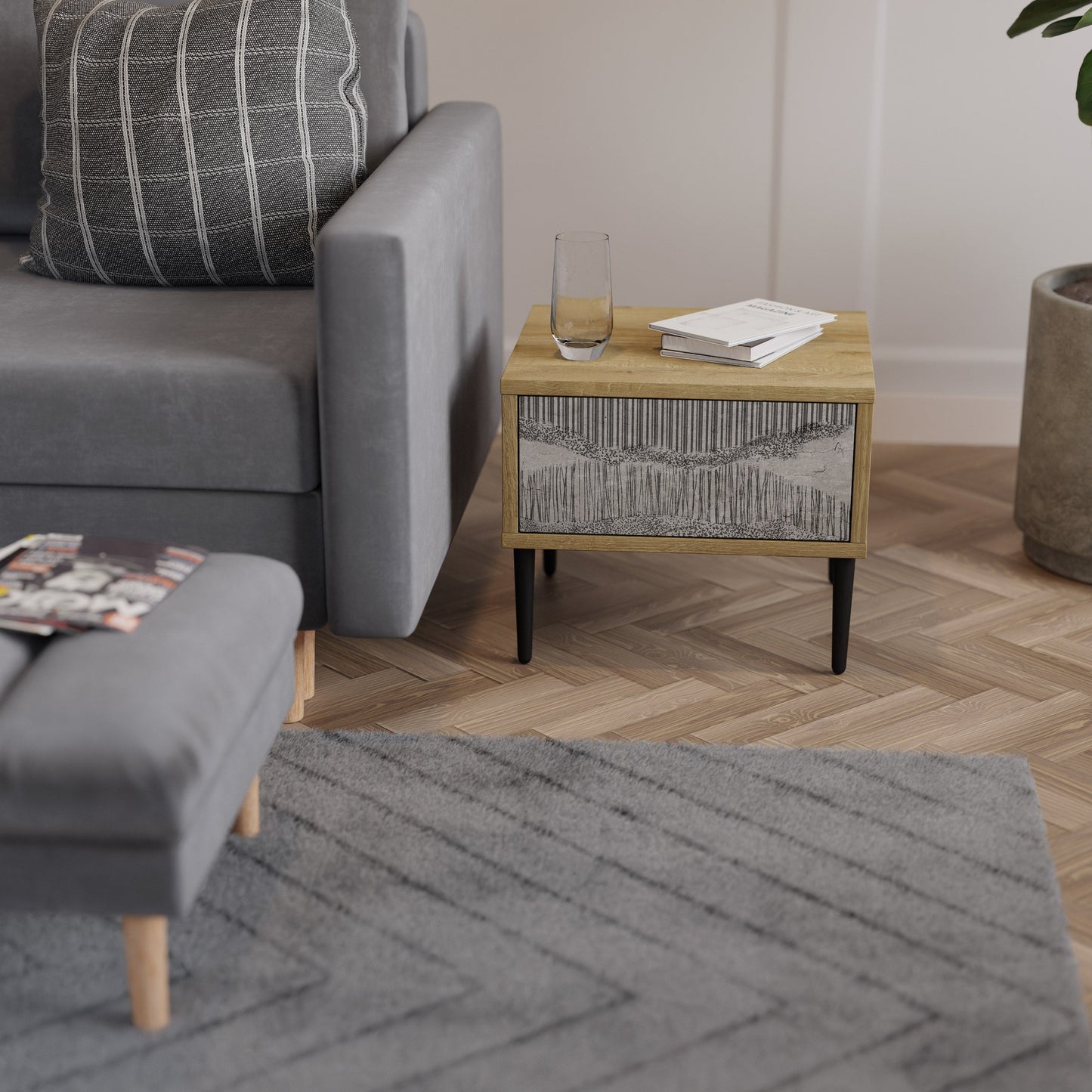 Comodino GRAIN LINES in effetto rovere