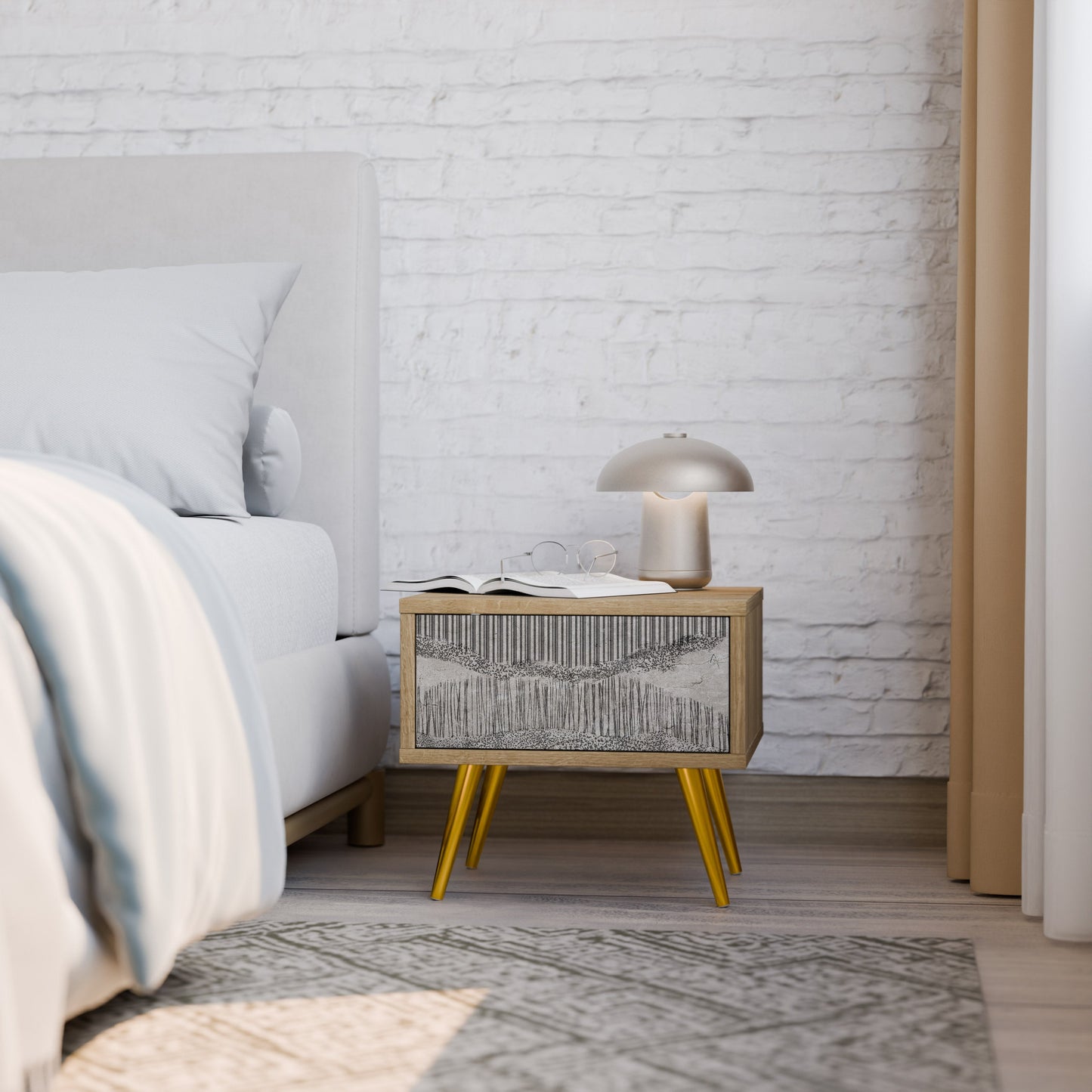 Comodino GRAIN LINES in effetto rovere