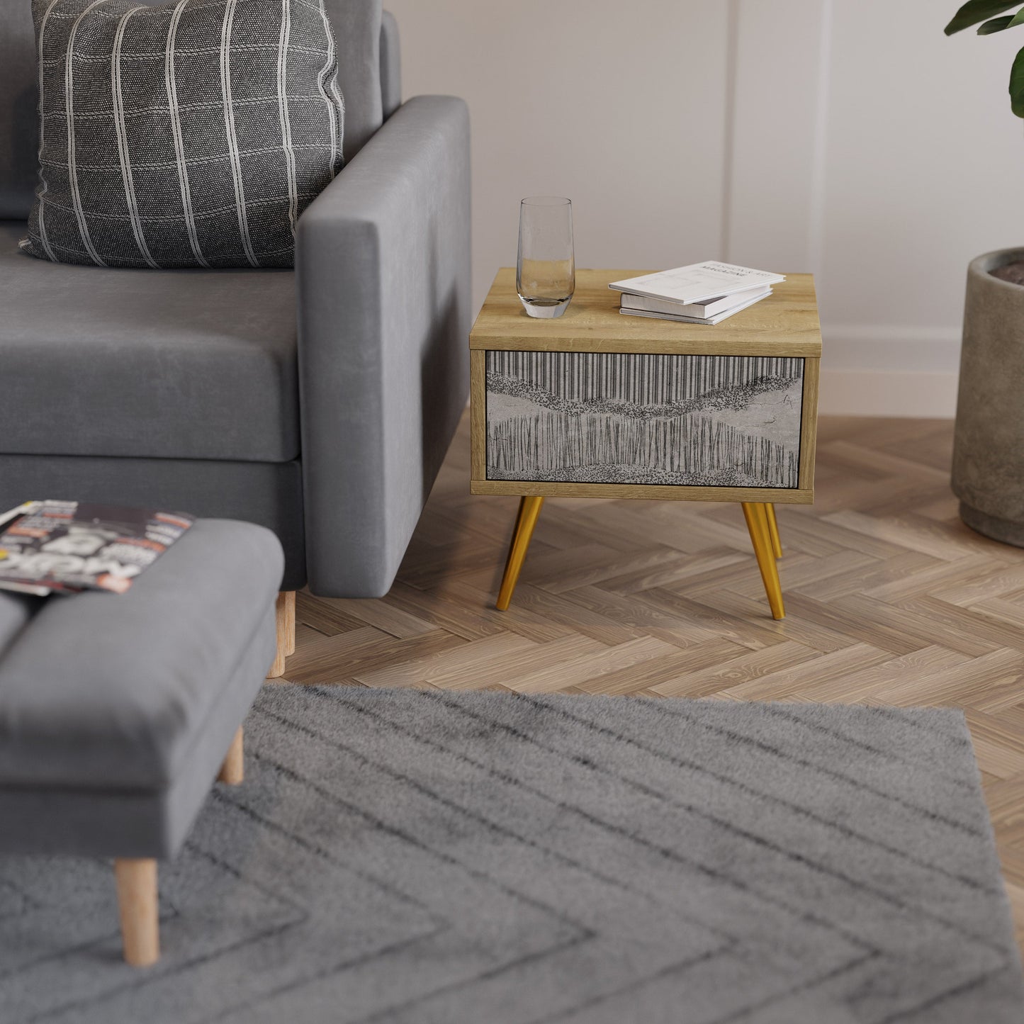 Comodino GRAIN LINES in effetto rovere