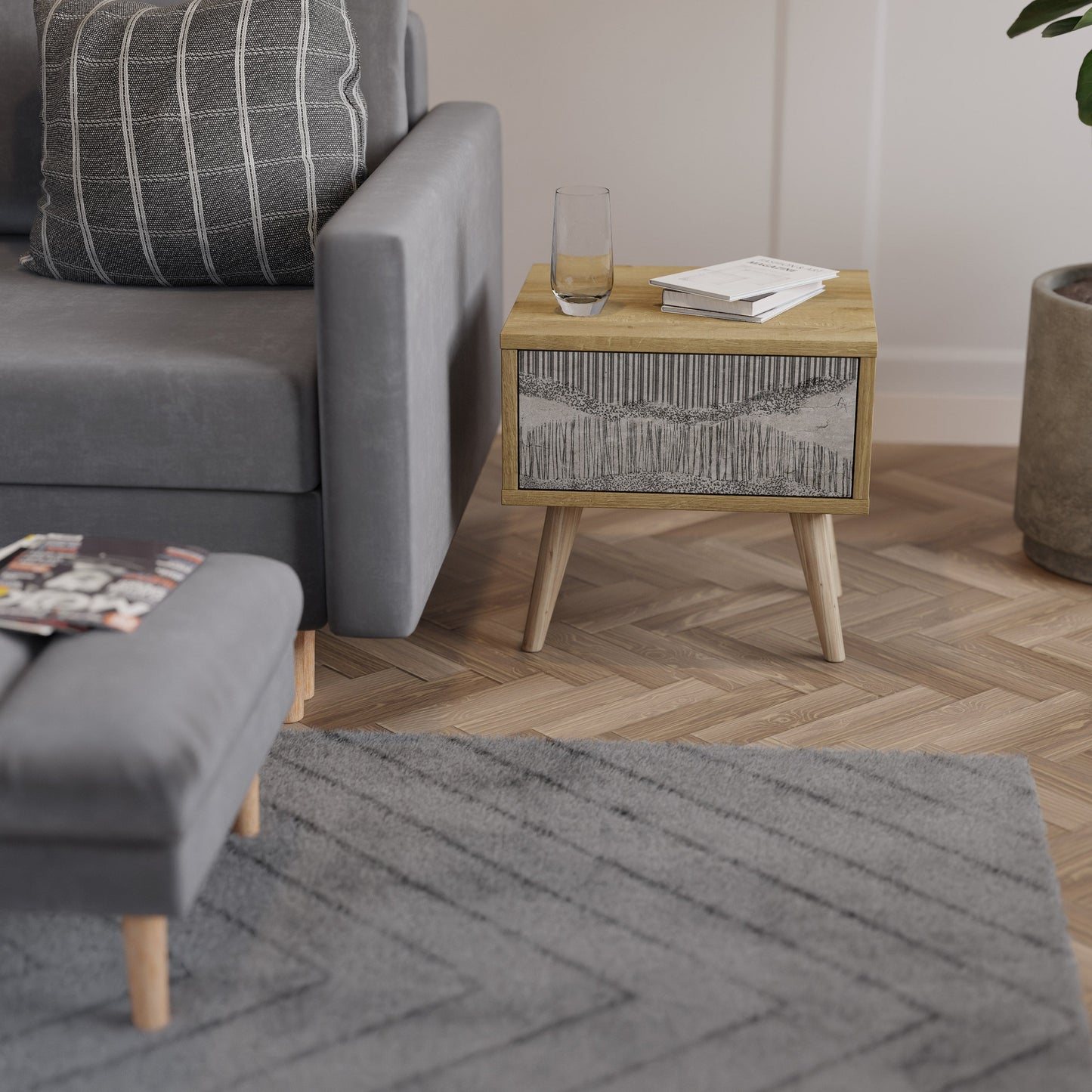 Comodino GRAIN LINES in effetto rovere