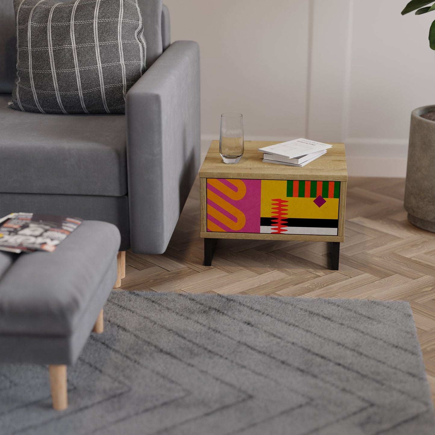 Comodino VIVID ART in effetto rovere