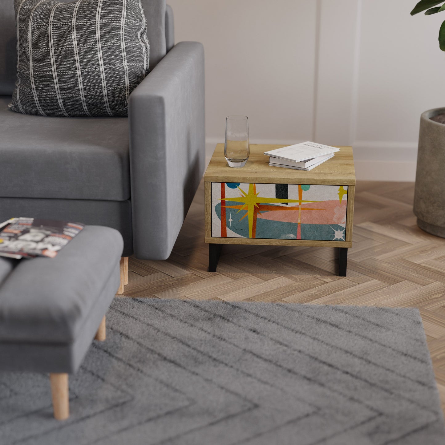 Comodino INTERSTELLAR VIBES in effetto rovere